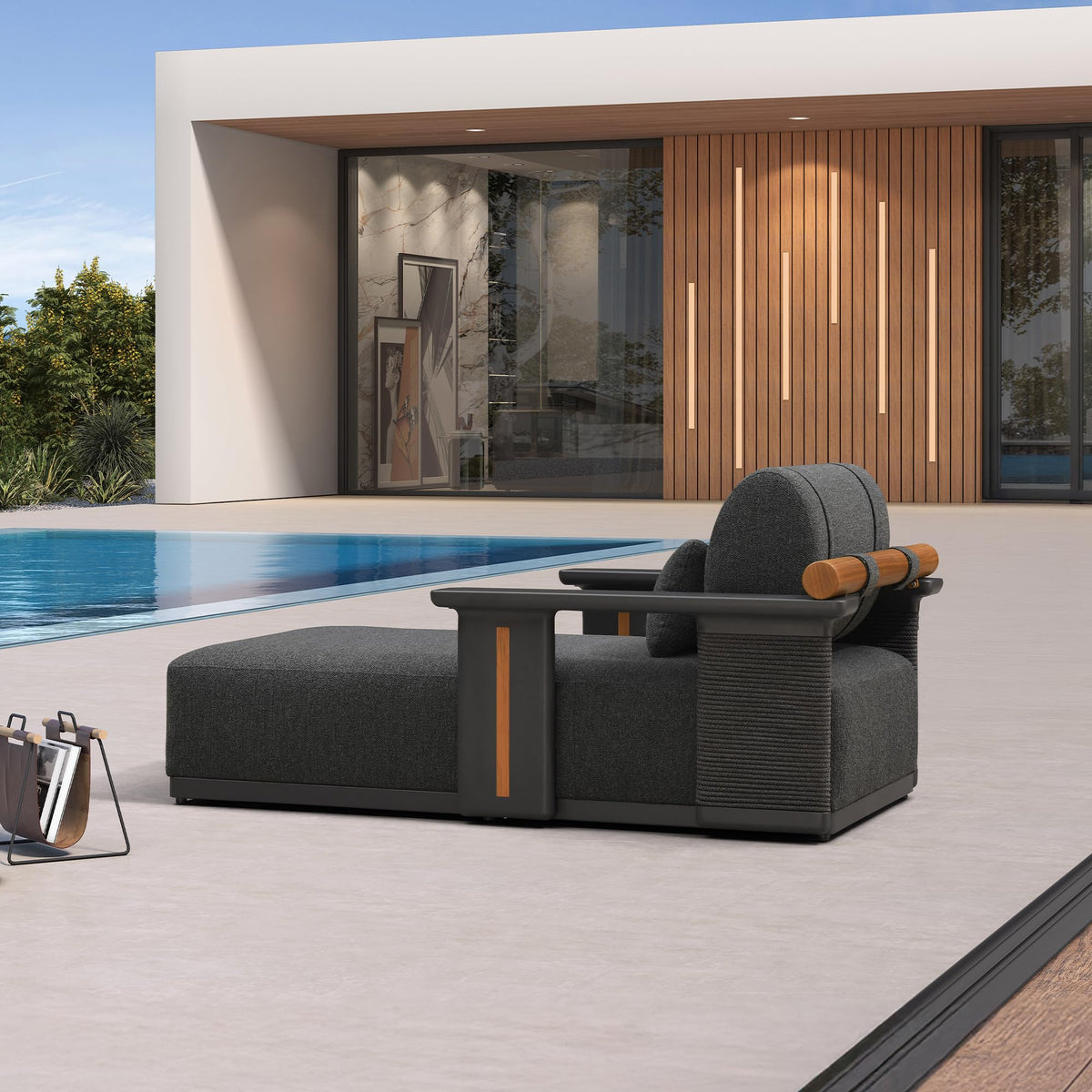 PURPLE LEAF Outdoor Lounge Chair Thick Cushion Oversized Luxury Chaise Grey
