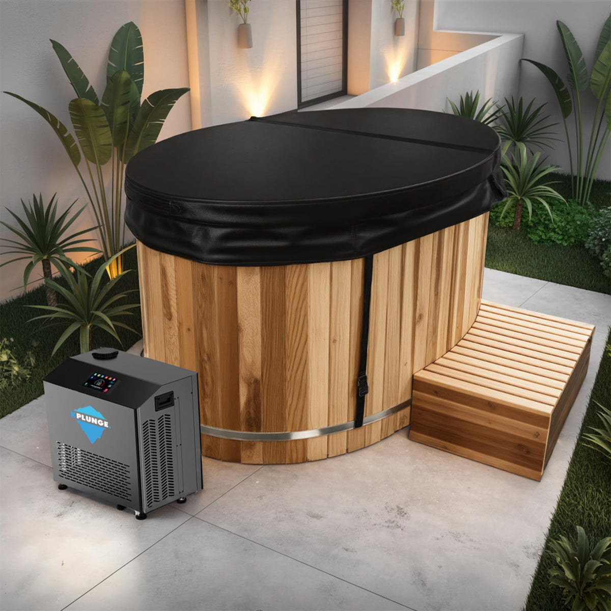 Premium 62 in. Cedar Wood Cold Plunge and Hot Tub with 1hp Chiller