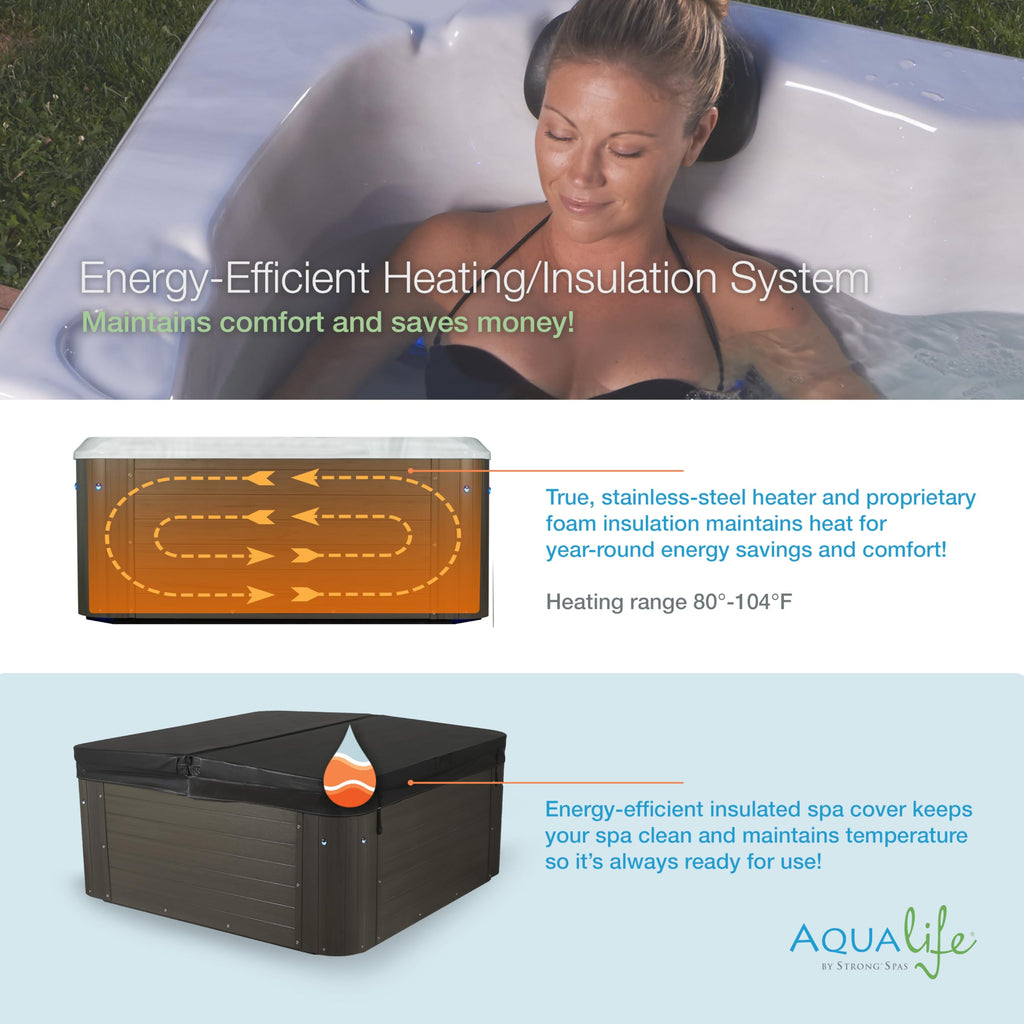 AquaLife Amplified™ 6-Person 100-Jet Acrylic Double Lounger Hot Tub with Bluetooth Stereo, LED Lighting, Insulated Cover, Stainless Steel Heater and Ozonator