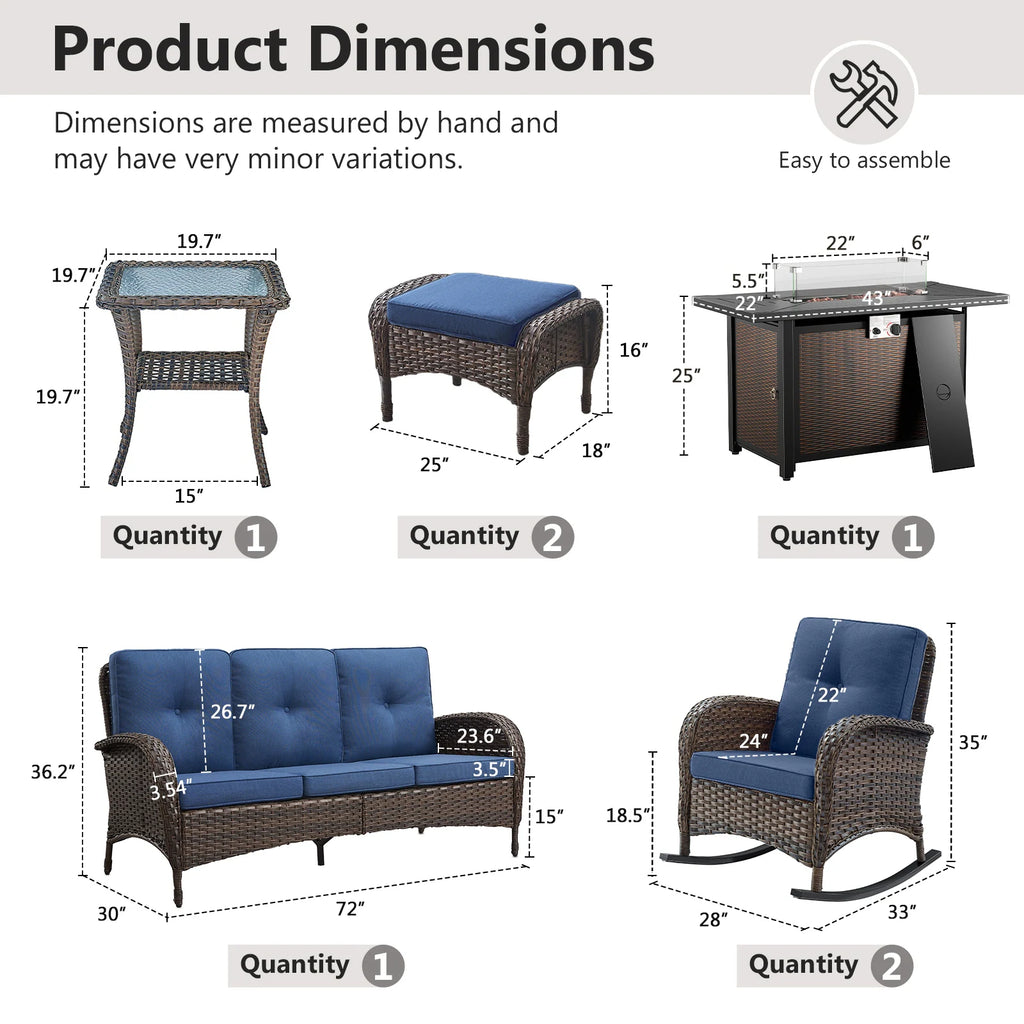 Outdoor Fire Pit Conversation Set, 3-Seat Sofa & Chairs Patio Furniture Set