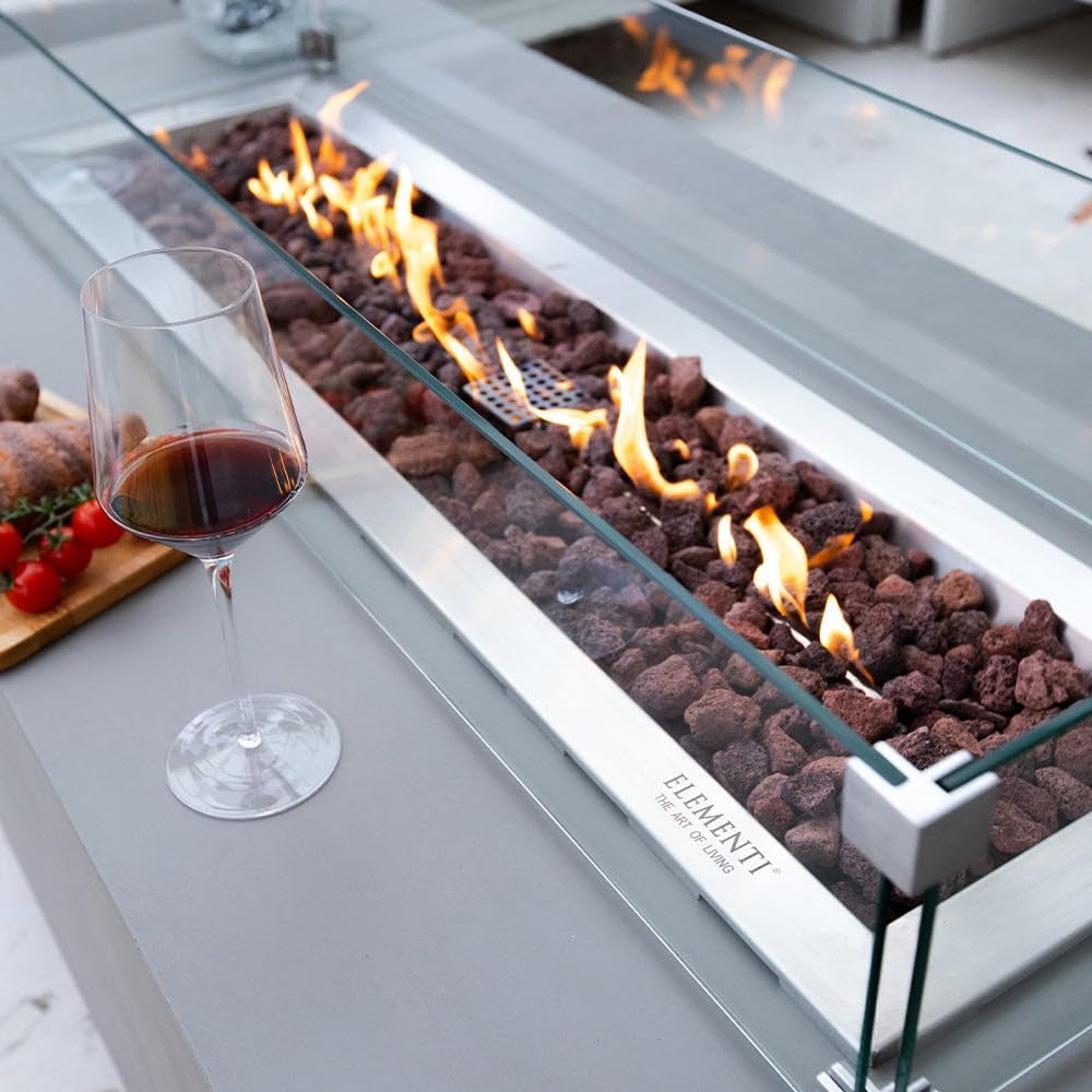 Granville Fire Table Outdoor Fire Pit 60" X 27" Cast Concrete Firepit Includes Lava Rocks 45,000 Btus Outdoor Fireplace for Patio Furniture Set, Deck, Porch, Outdoor Heater - Natural Gas