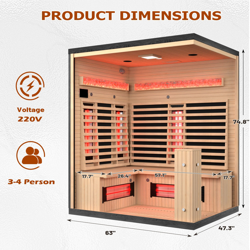 Infrared Sauna up to 4 Person with 15 Minutes Warm-Up Heater Tube & Carbon Plate