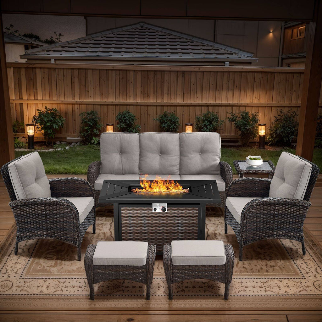 Outdoor Fire Pit Conversation Set, 3-Seat Sofa & Chairs Patio Furniture Set