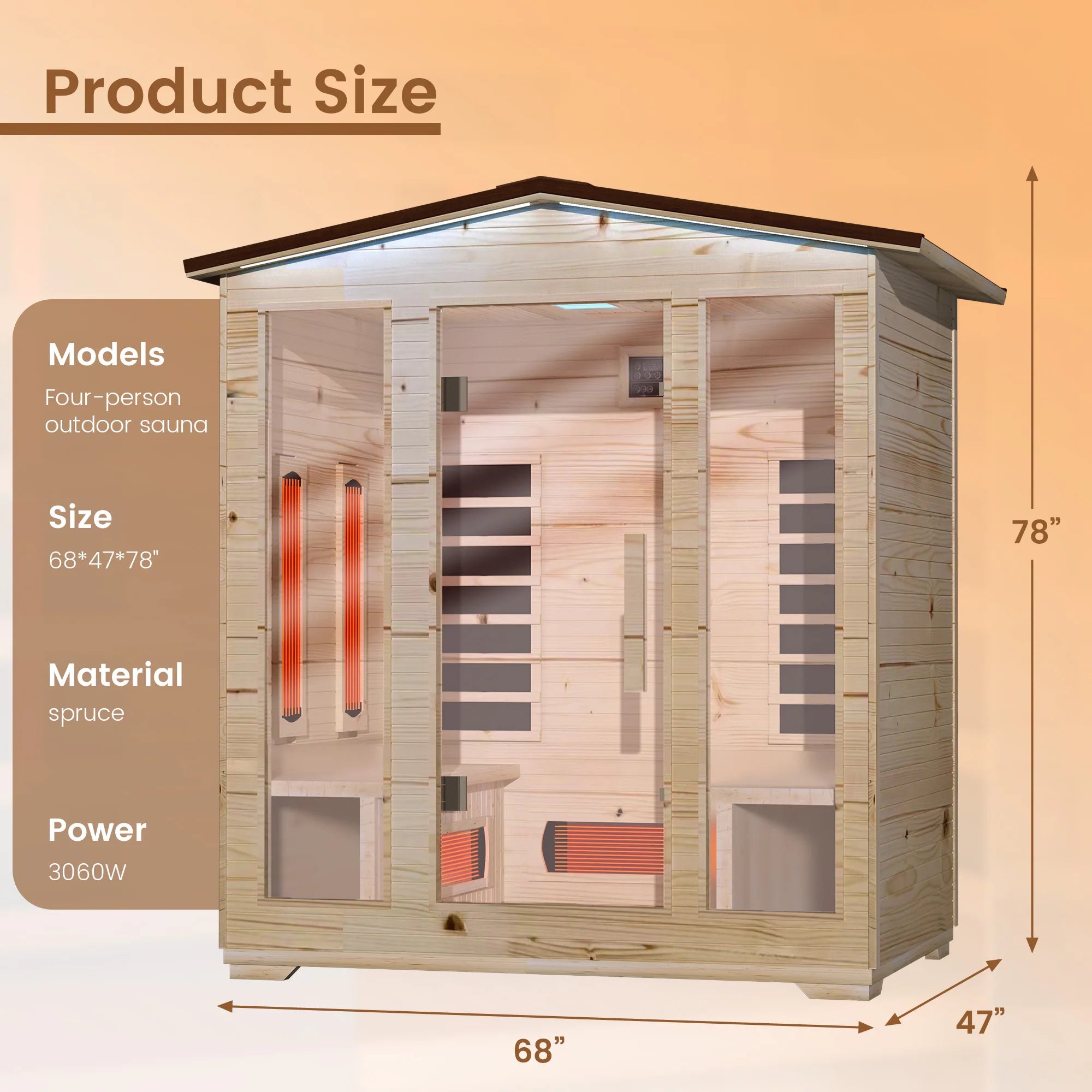 Infrared Sauna up to 4 Person with 15 Minutes Warm-Up Heater Tube & Carbon Plate