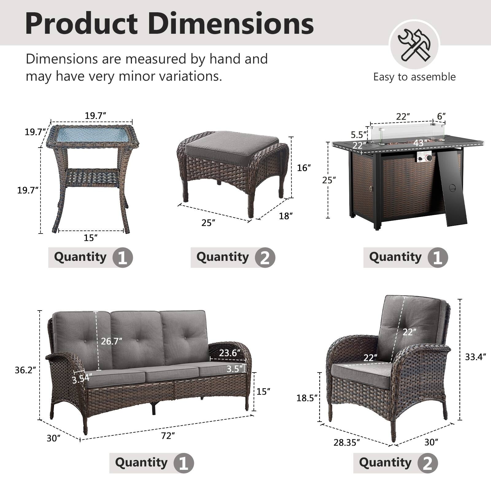 Outdoor Fire Pit Conversation Set, 3-Seat Sofa & Chairs Patio Furniture Set