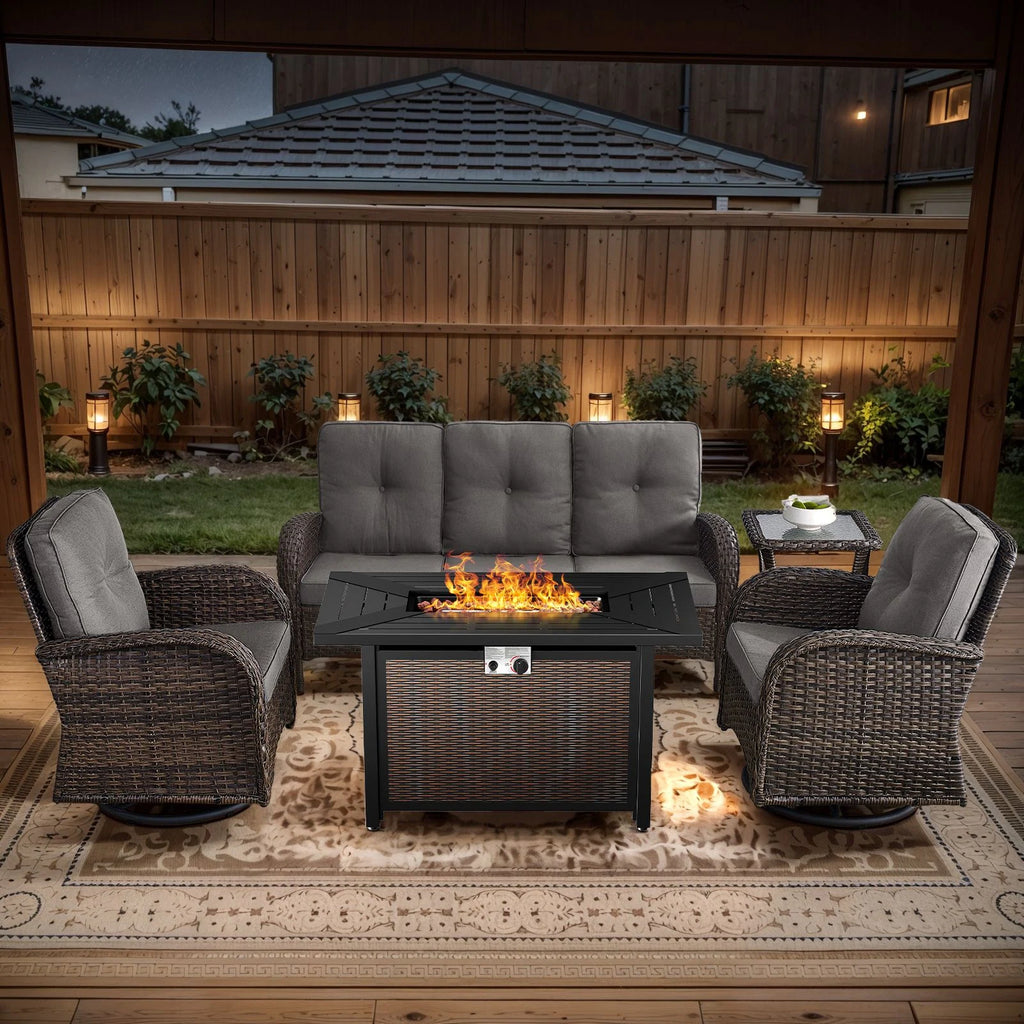 Outdoor Fire Pit Conversation Set, 3-Seat Sofa & Chairs Patio Furniture Set