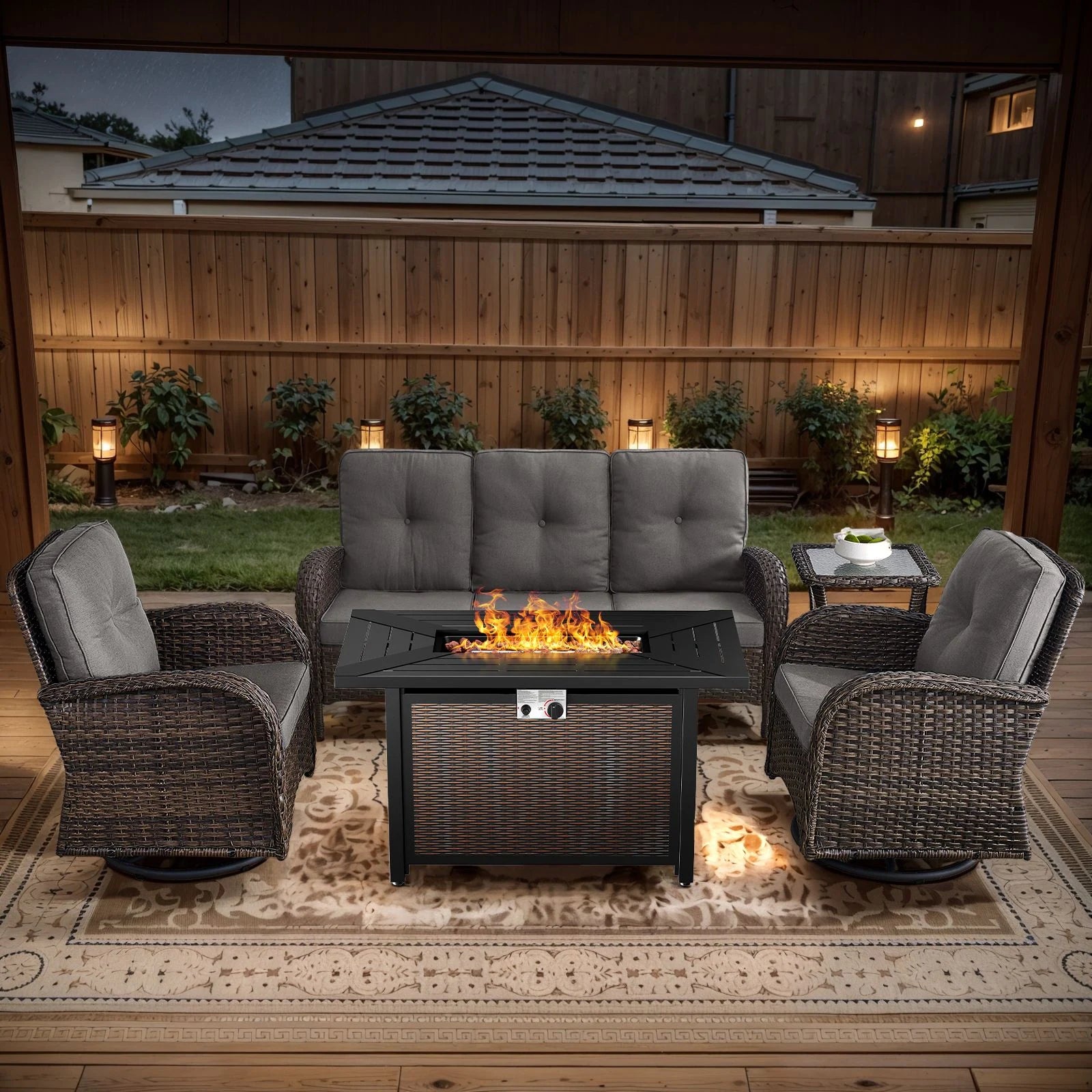 Outdoor Fire Pit Conversation Set, 3-Seat Sofa & Chairs Patio Furniture Set