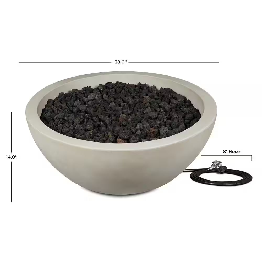 Pompton 38 In. round Concrete Composite Propane Fire Pit in Fog with Vinyl Cover