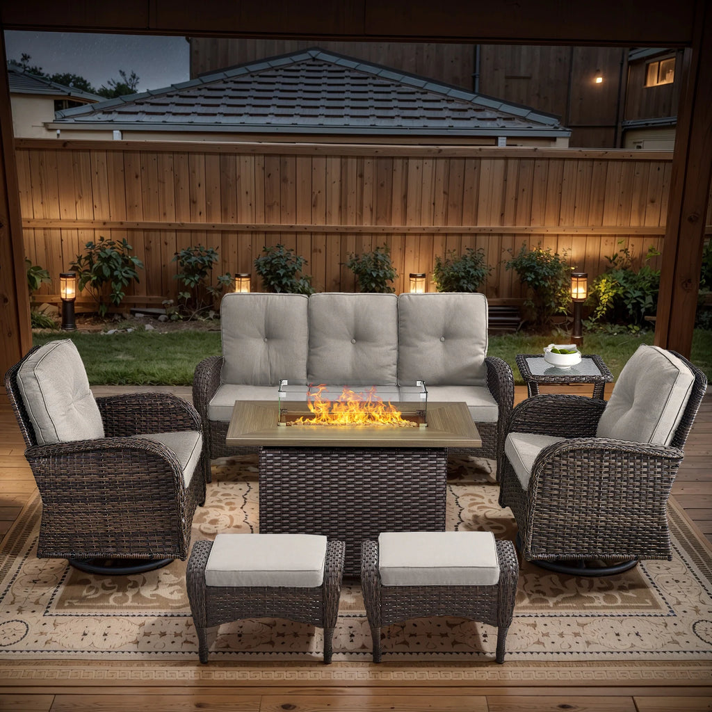 Outdoor Fire Pit Conversation Set, 3-Seat Sofa & Chairs Patio Furniture Set
