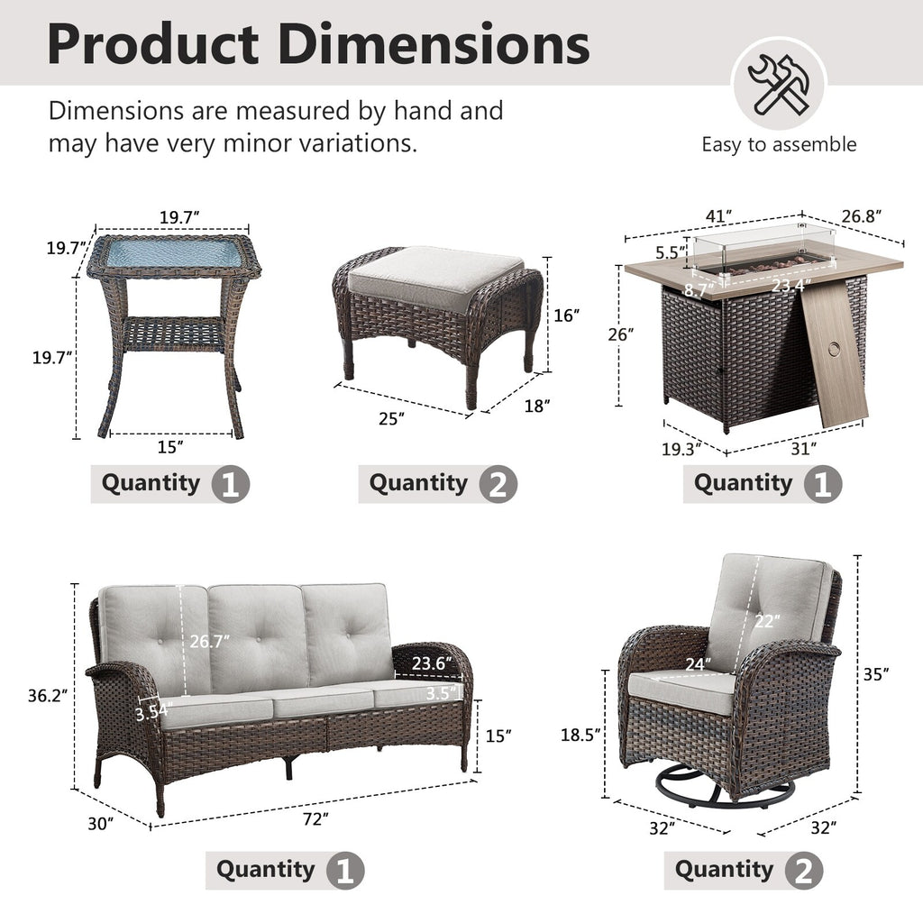 Outdoor Fire Pit Conversation Set, 3-Seat Sofa & Chairs Patio Furniture Set
