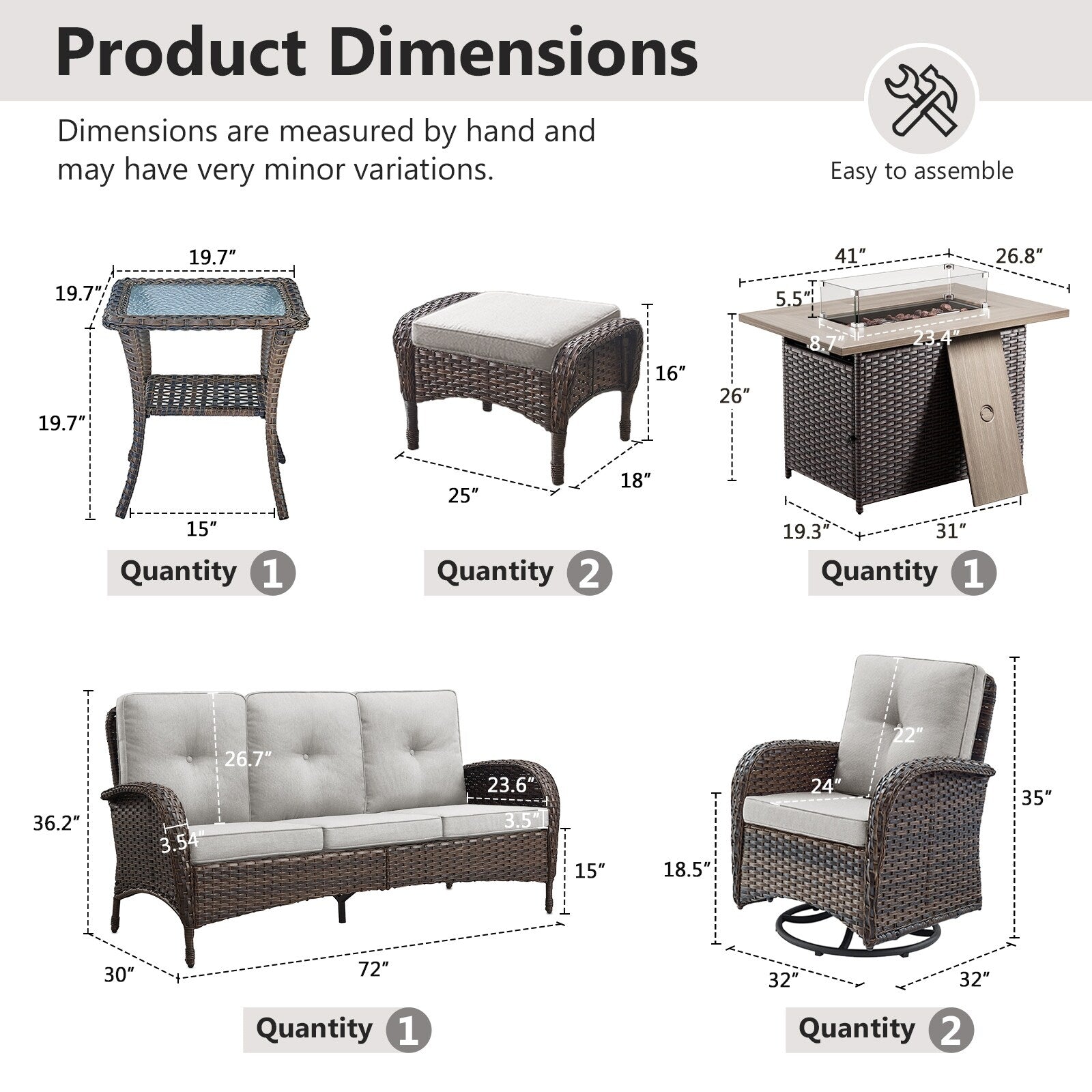 Outdoor Fire Pit Conversation Set, 3-Seat Sofa & Chairs Patio Furniture Set