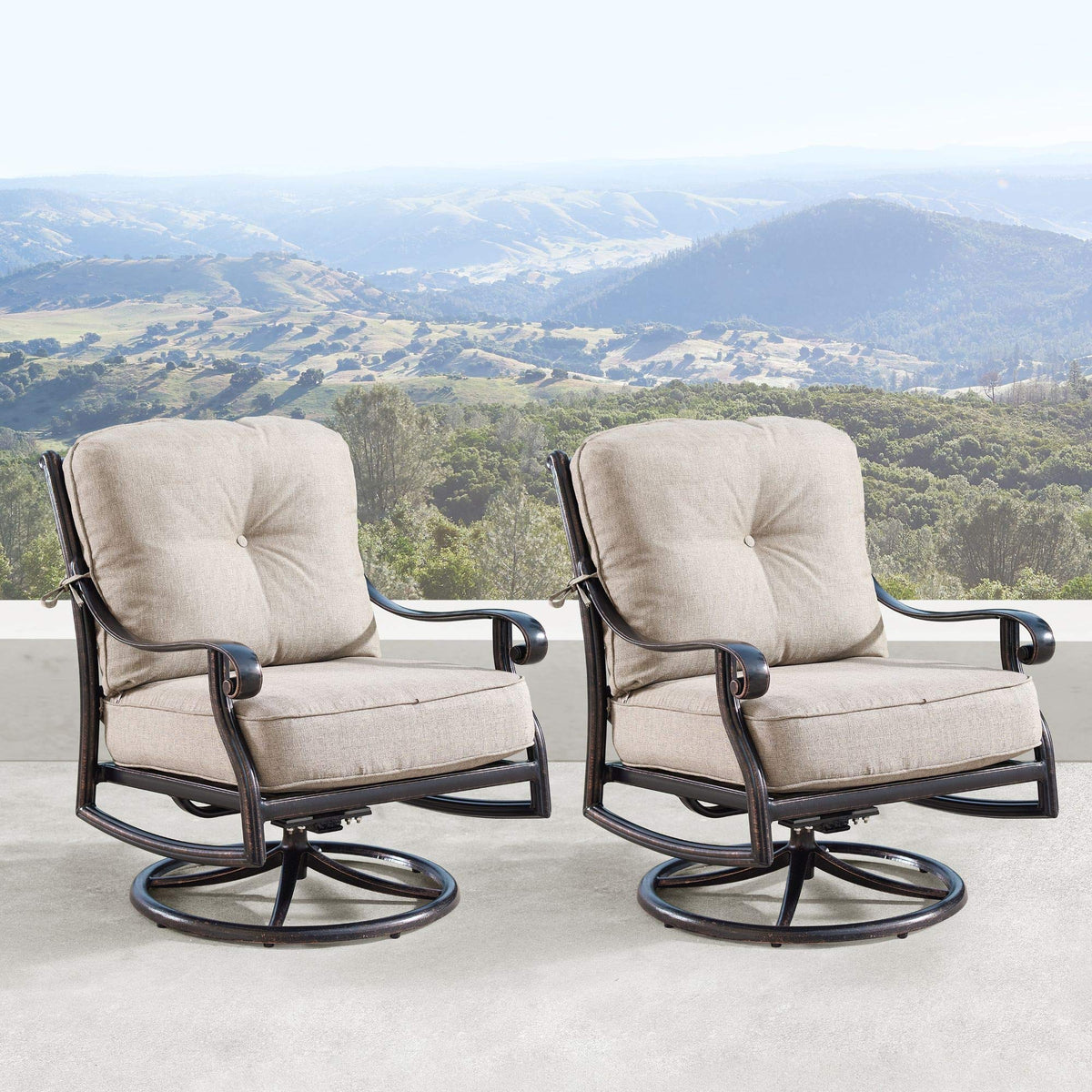 Set of 2 Brown and Black Outdoor Patio Furniture Swivel Rocking Club Chairs 34.2"