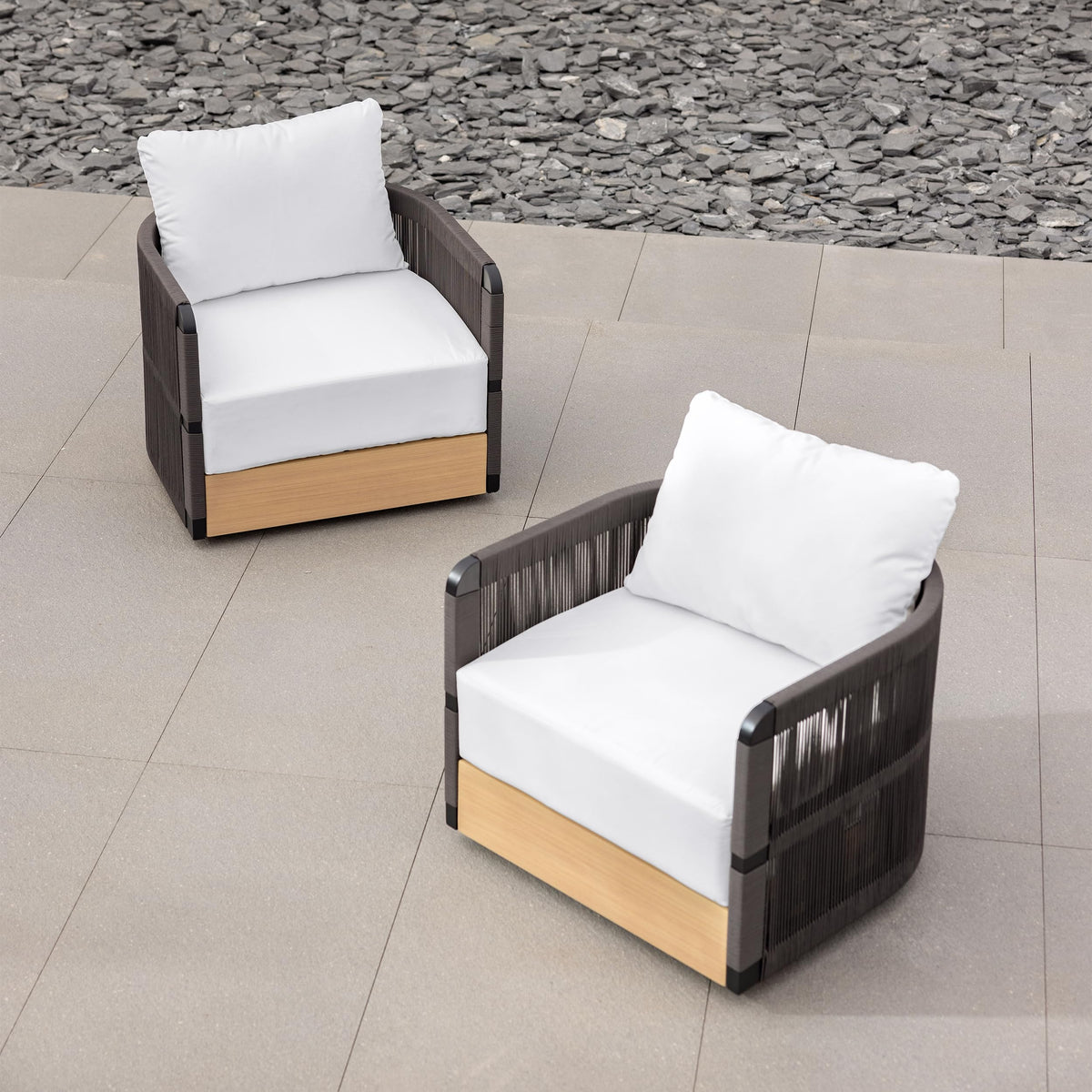 Weibath Outdoor Swivel Patio Chair Set of 4, 360 Degree Woven Patio Accent Chair with Aluminum Frame, Includes Toss Pillow, Coastal Chair for Porch, Garden, Balcony, Deck and Poolside