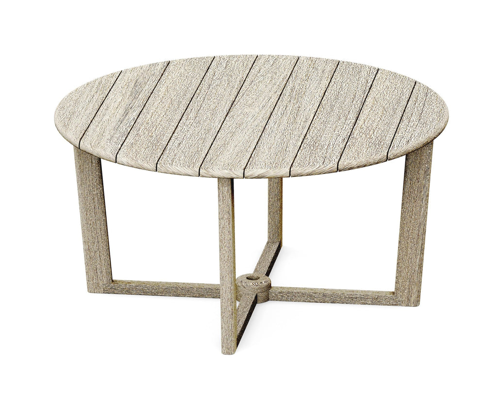 WholesaleTeakFurniture Grade-A Weathered Teak Wood 6 Seater 7 Pc Dining Set: 60" SEMA Round Table and 6 Robas Arm Chairs #21Ro3506