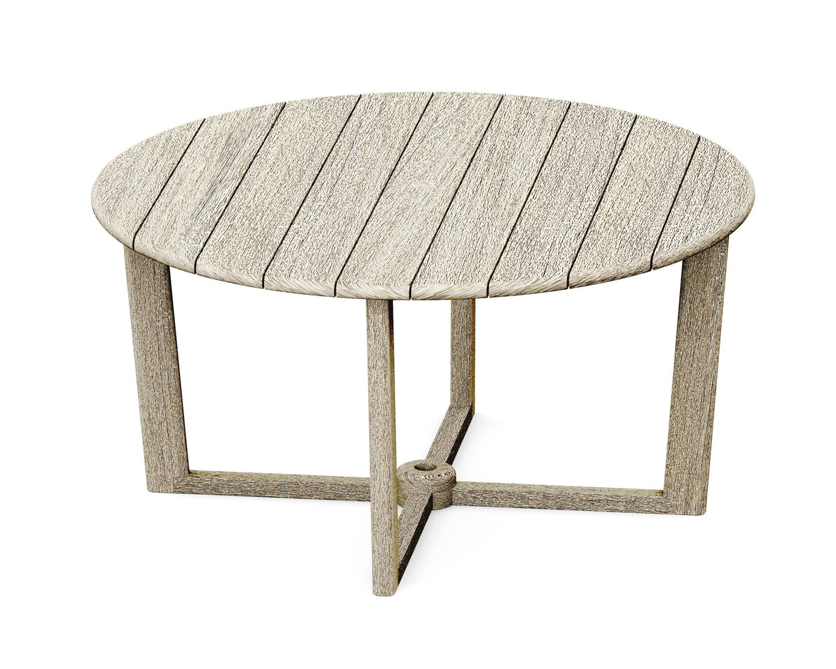 WholesaleTeakFurniture Grade-A Weathered Teak Wood 6 Seater 7 Pc Dining Set: 60" SEMA Round Table and 6 Robas Arm Chairs #21Ro3506