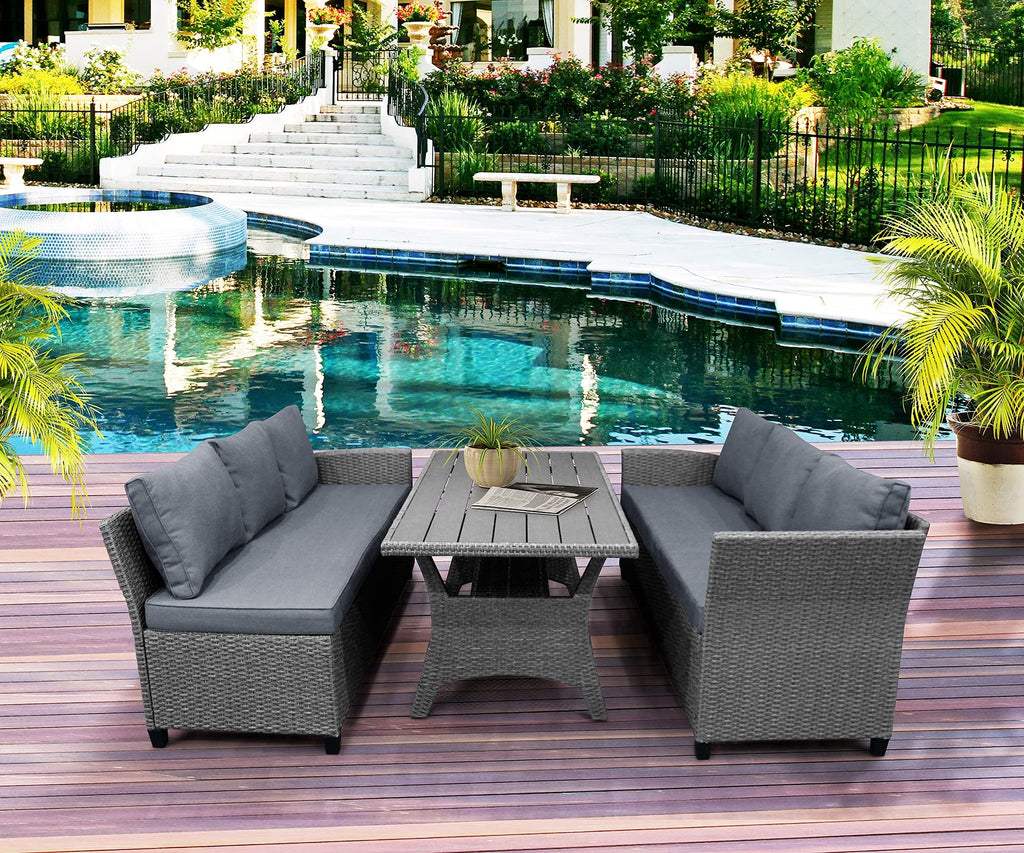 MLLXUXANCC Outdoor Patio Furniture PE Rattan Wicker Conversation Set All-Weather Sectional Sofa Set 1 Table+2 Sofa w/Cushion 2 Colors (Color : B) (B)