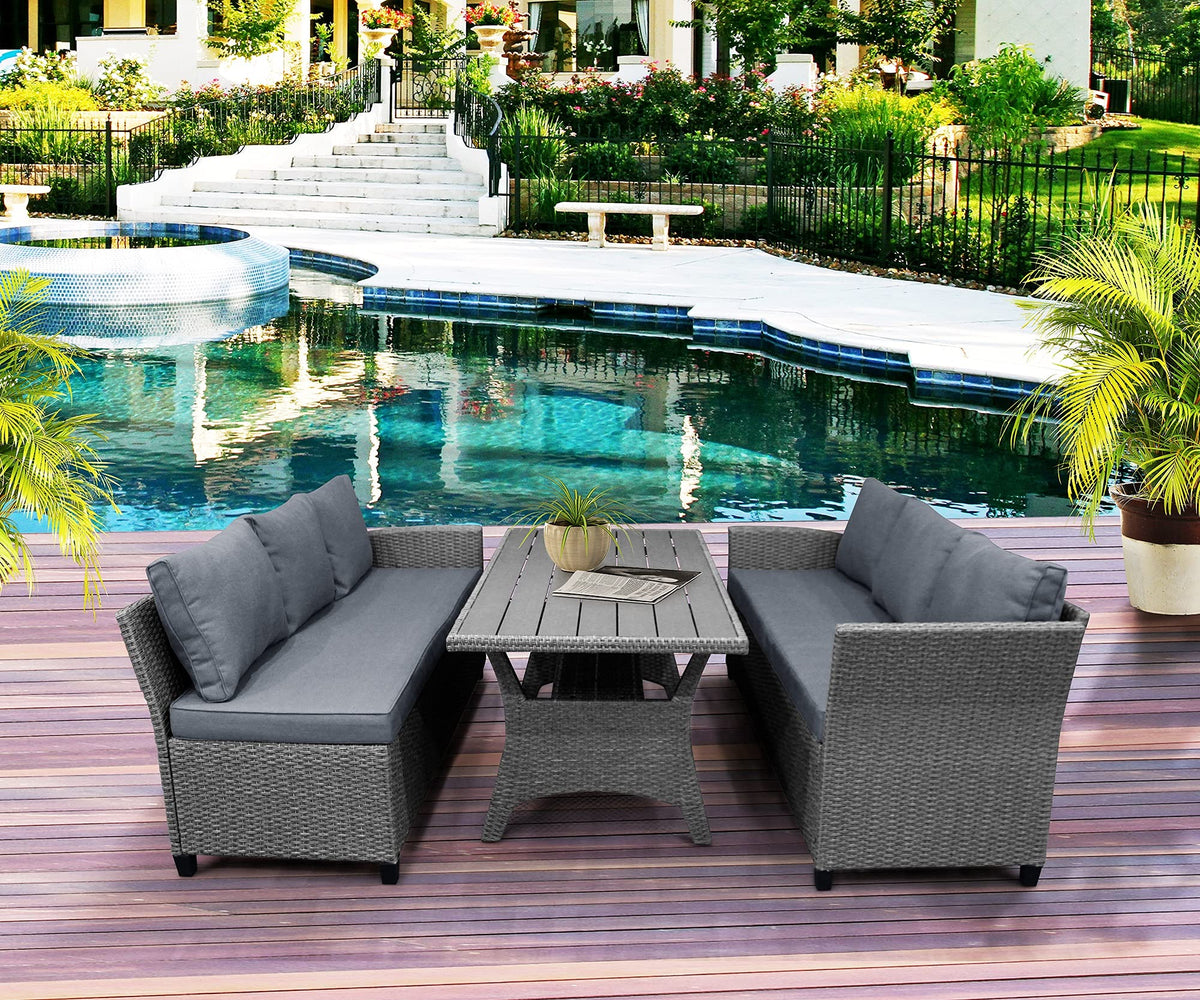 MLLXUXANCC Outdoor Patio Furniture PE Rattan Wicker Conversation Set All-Weather Sectional Sofa Set 1 Table+2 Sofa w/Cushion 2 Colors (Color : B) (B)