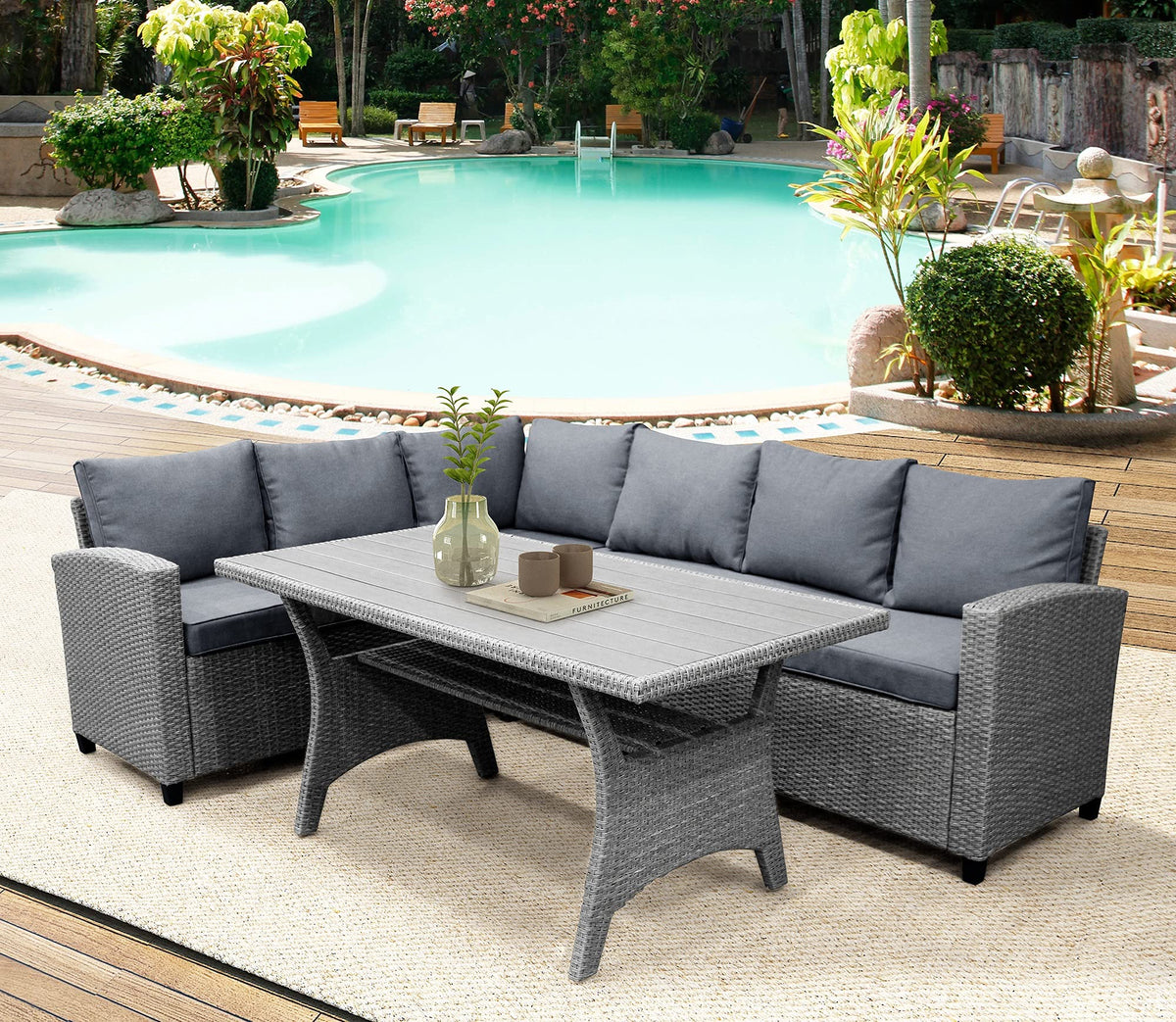 MLLXUXANCC Outdoor Patio Furniture PE Rattan Wicker Conversation Set All-Weather Sectional Sofa Set 1 Table+2 Sofa w/Cushion 2 Colors (Color : B) (B)