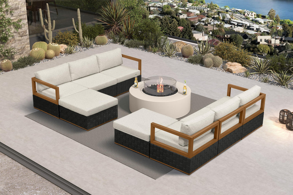 PURPLE LEAF Outdoor Furniture Set 8 Pieces Premium Leather Black
