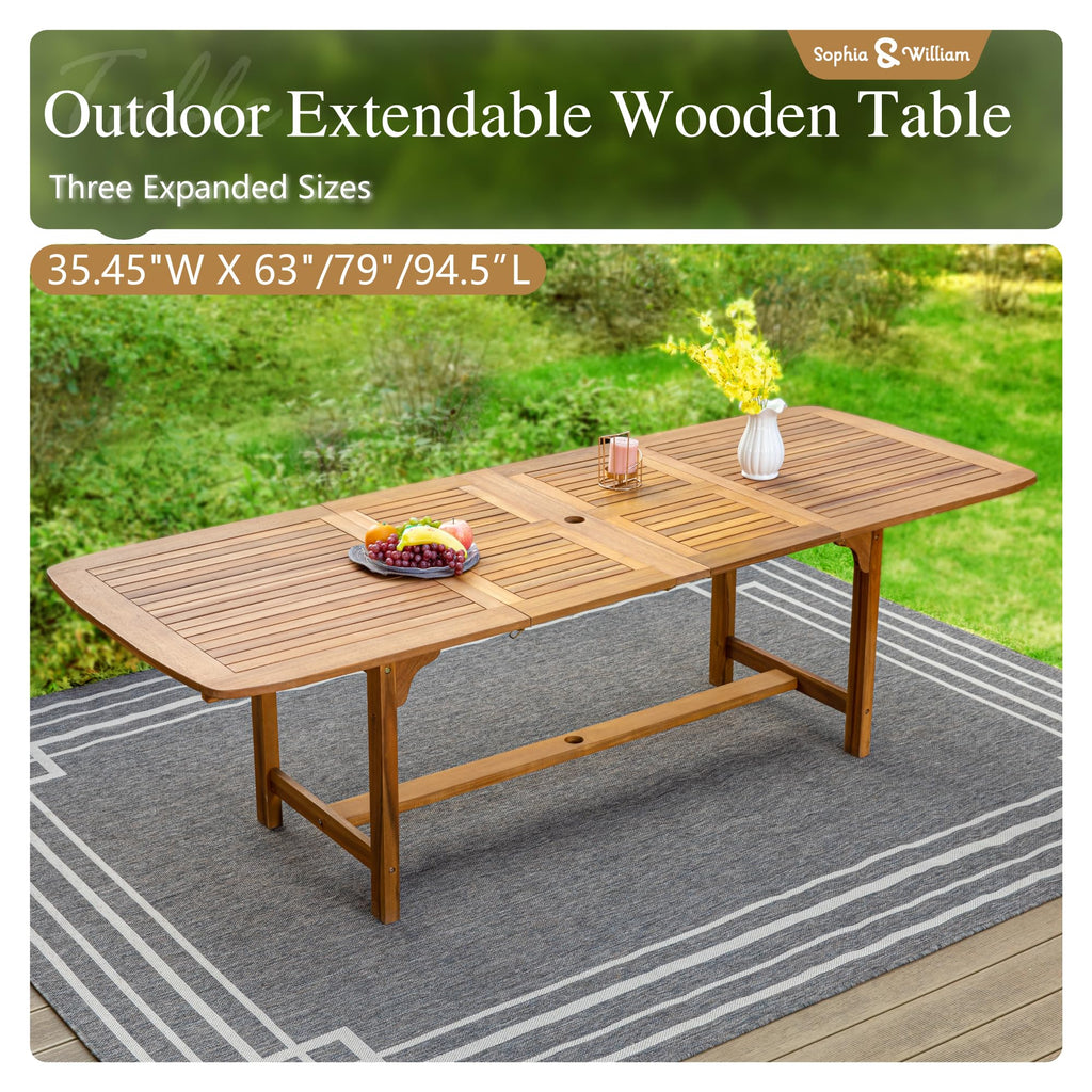 Sophia & William 9pc Outdoor Dining Set, Expandable Wood Table