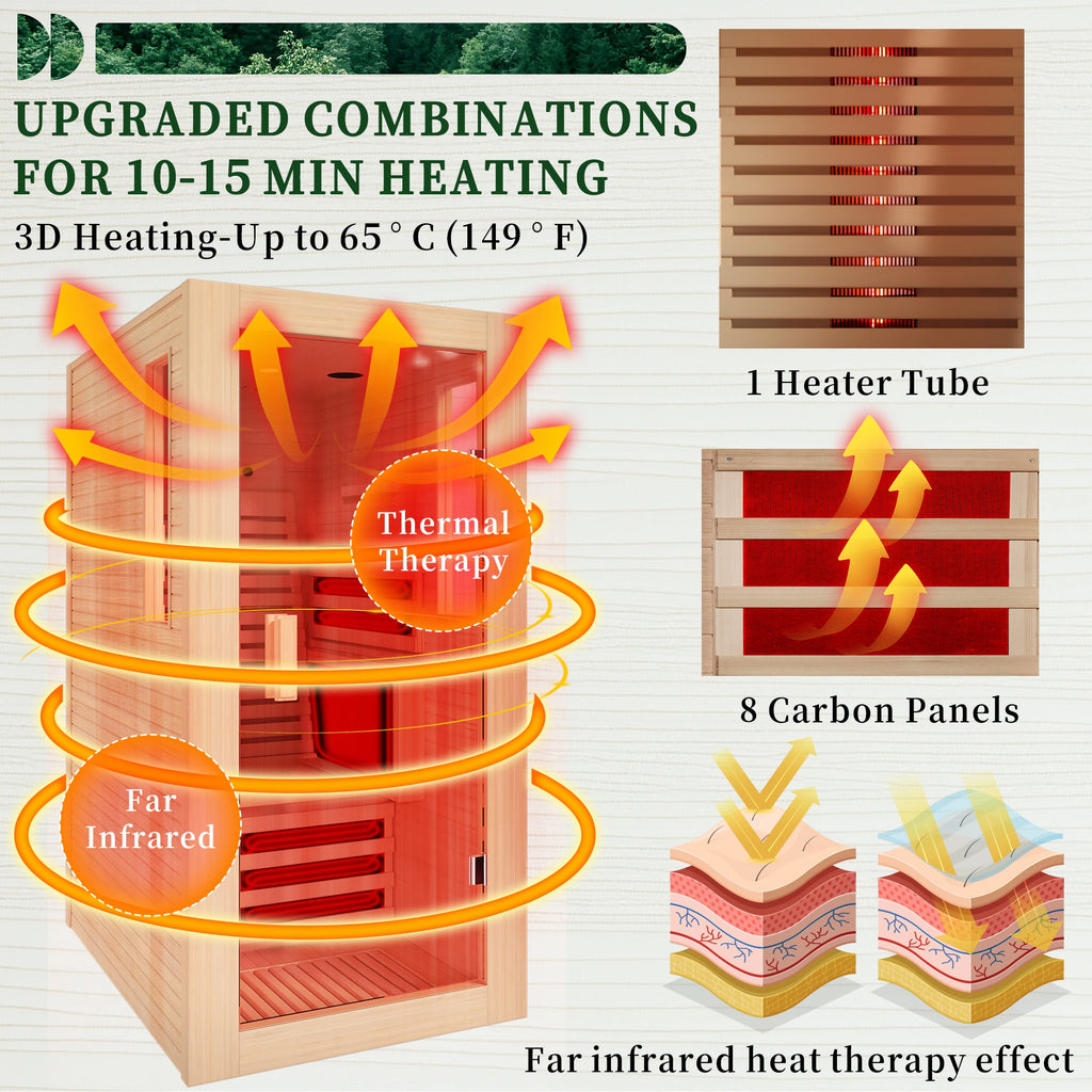 Infrared Sauna up to 4 Person with 15 Minutes Warm-Up Heater Tube & Carbon Plate