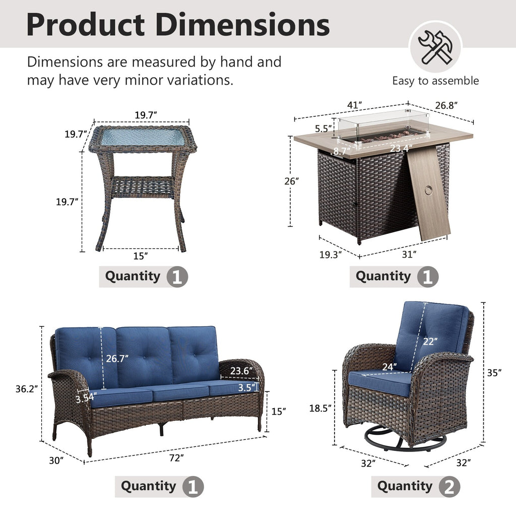 Outdoor Fire Pit Conversation Set, 3-Seat Sofa & Chairs Patio Furniture Set