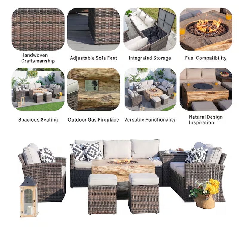 Arthur 7 -Piece Wicker Patio Sofa Conversation Set with Tan Cushions