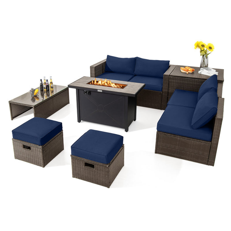 9 Pieces Outdoor Patio Furniture Set with 42 Inch Propane Fire Pit Table