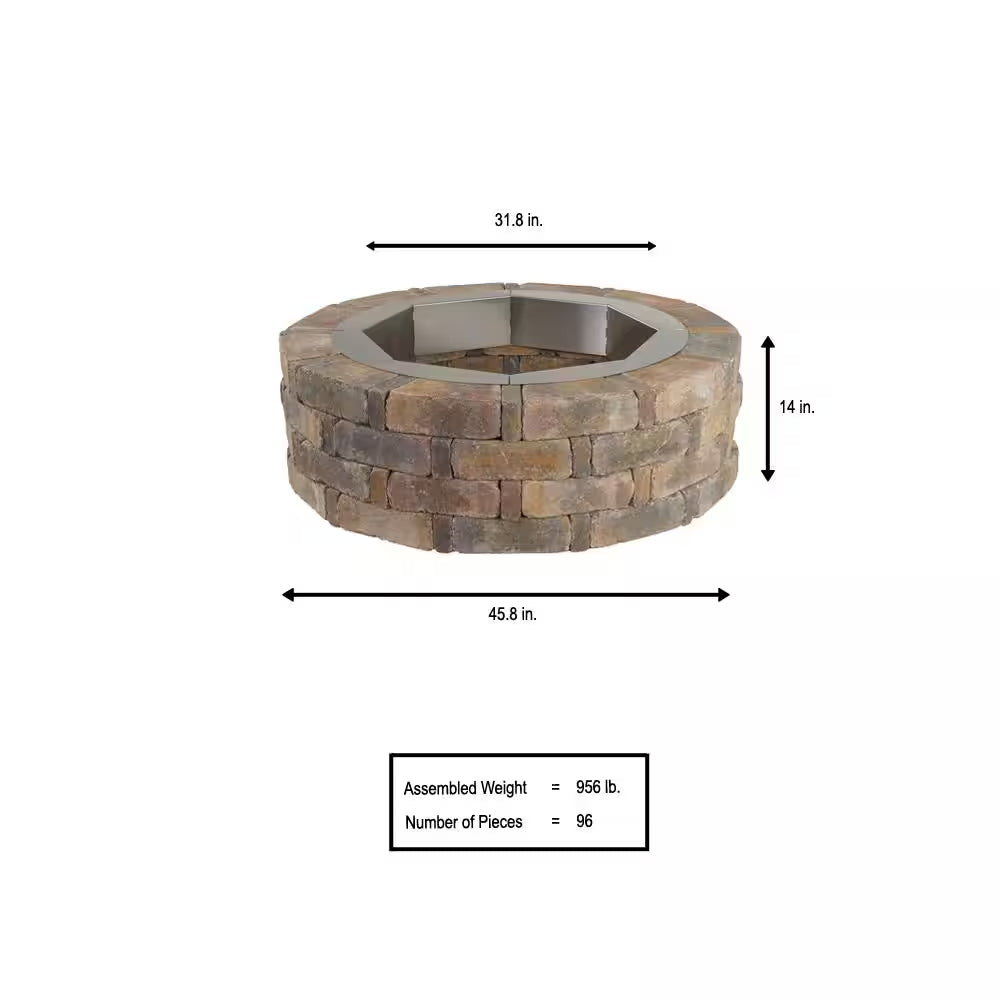 Rumblestone 46 In. X 14 In. round Concrete Fire Pit Kit No. 2 in Sierra Blend with round Steel Insert