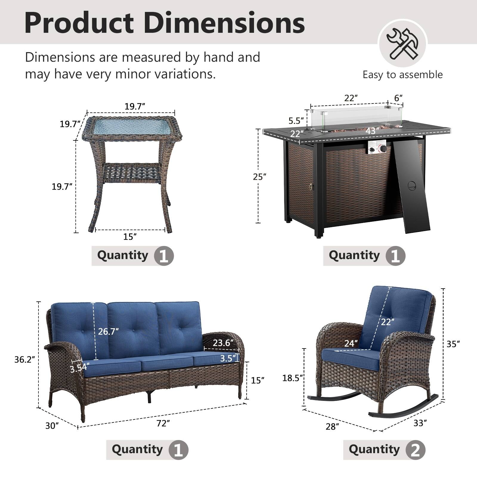 Outdoor Fire Pit Conversation Set, 3-Seat Sofa & Chairs Patio Furniture Set