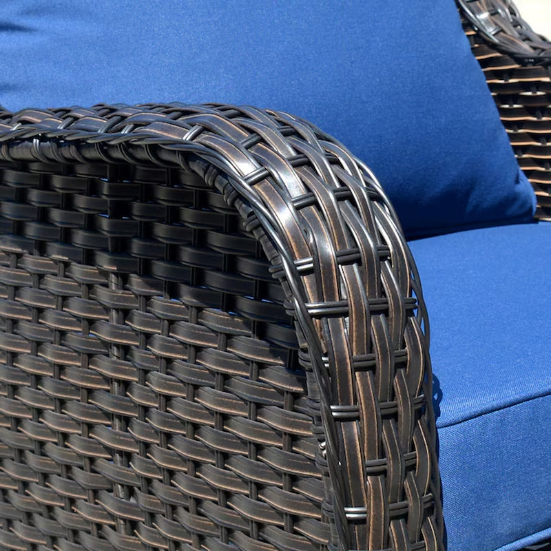 New Kenard 5 -Piece Woven Patio Sofa Conversation Set with Blue Cushions