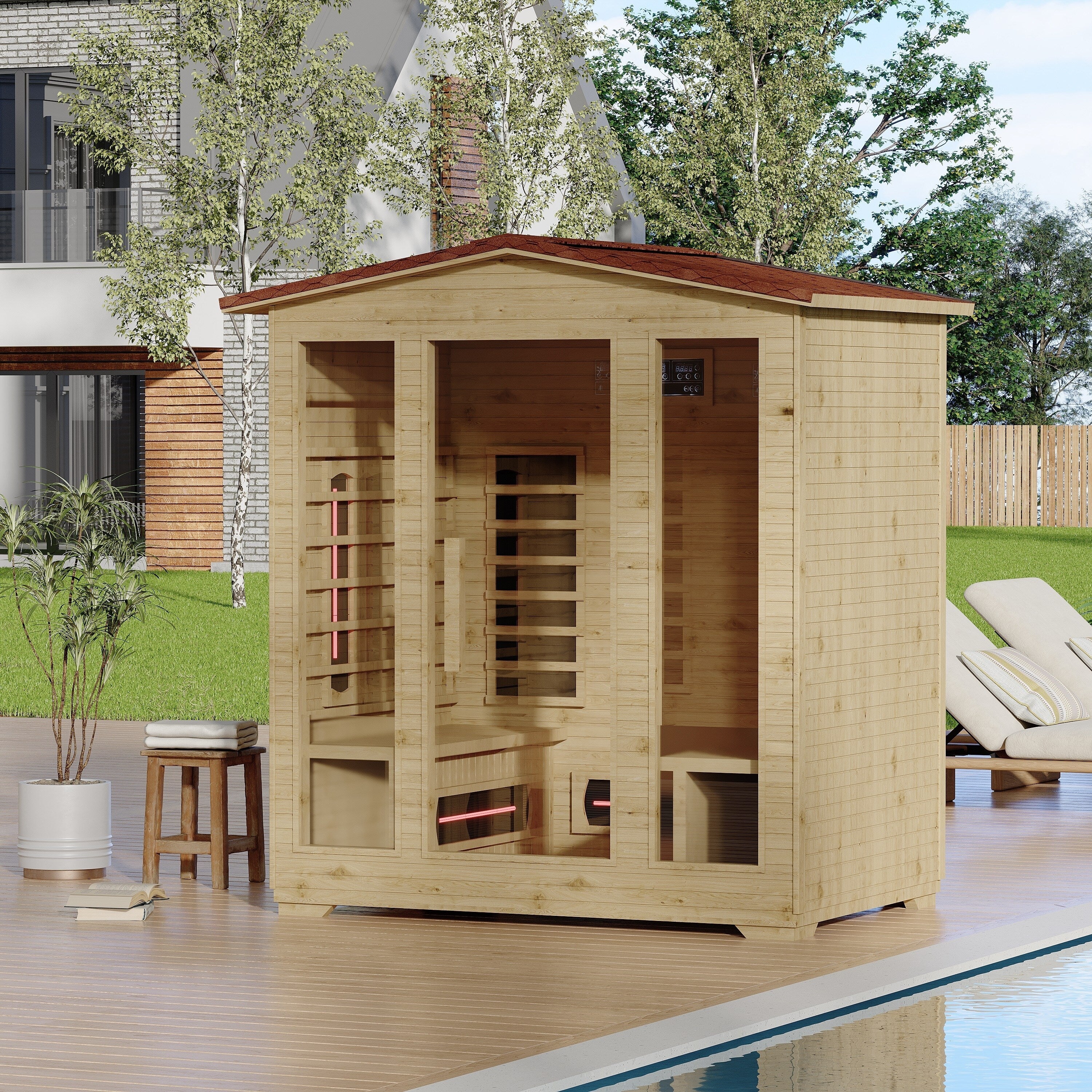 Infrared Sauna up to 4 Person with 15 Minutes Warm-Up Heater Tube & Carbon Plate