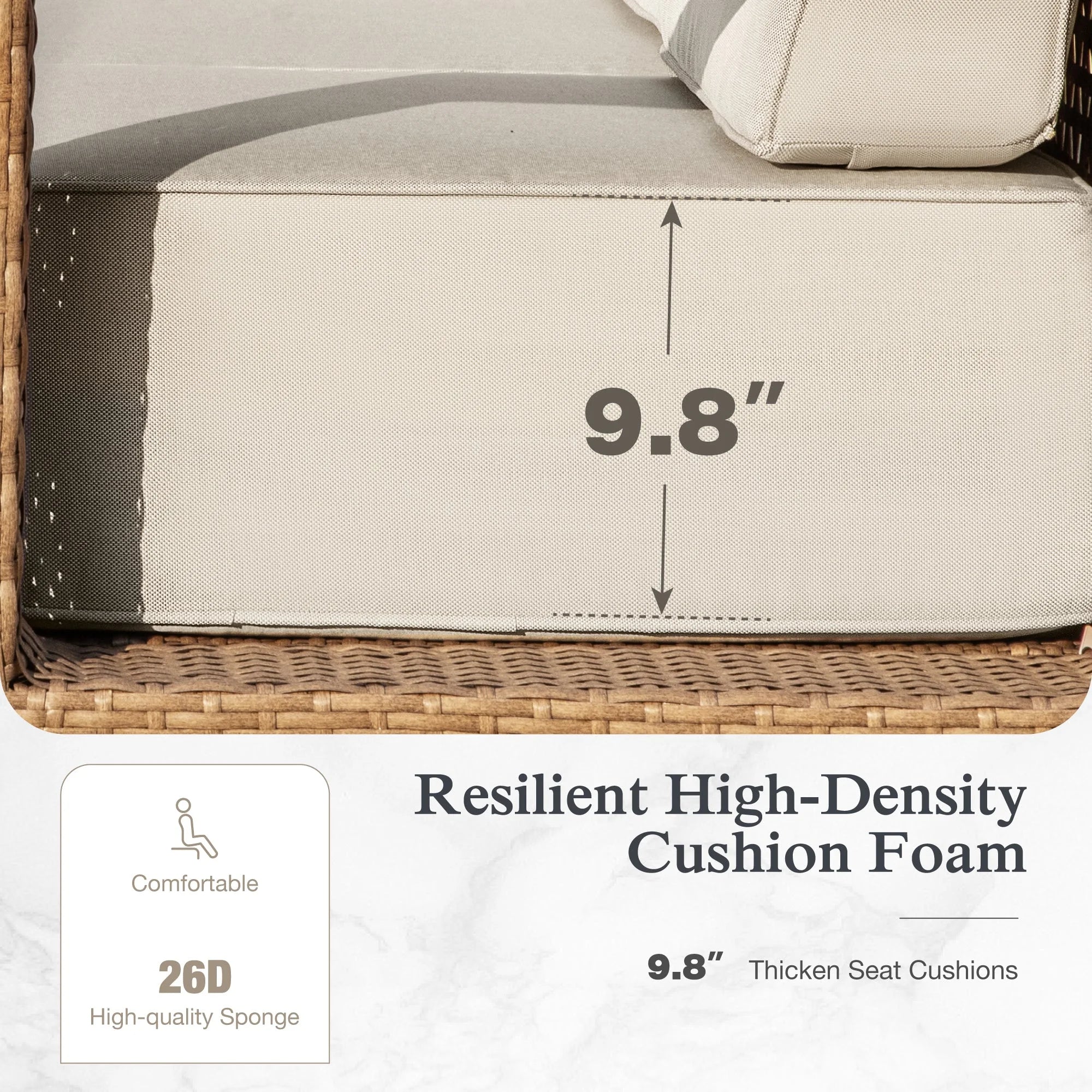 6 Pieces U-Shaped Wicker Patio Furniture Set 6-Seat Outdoor Cushioned Conversation Set, Yellow-Brown & Beige