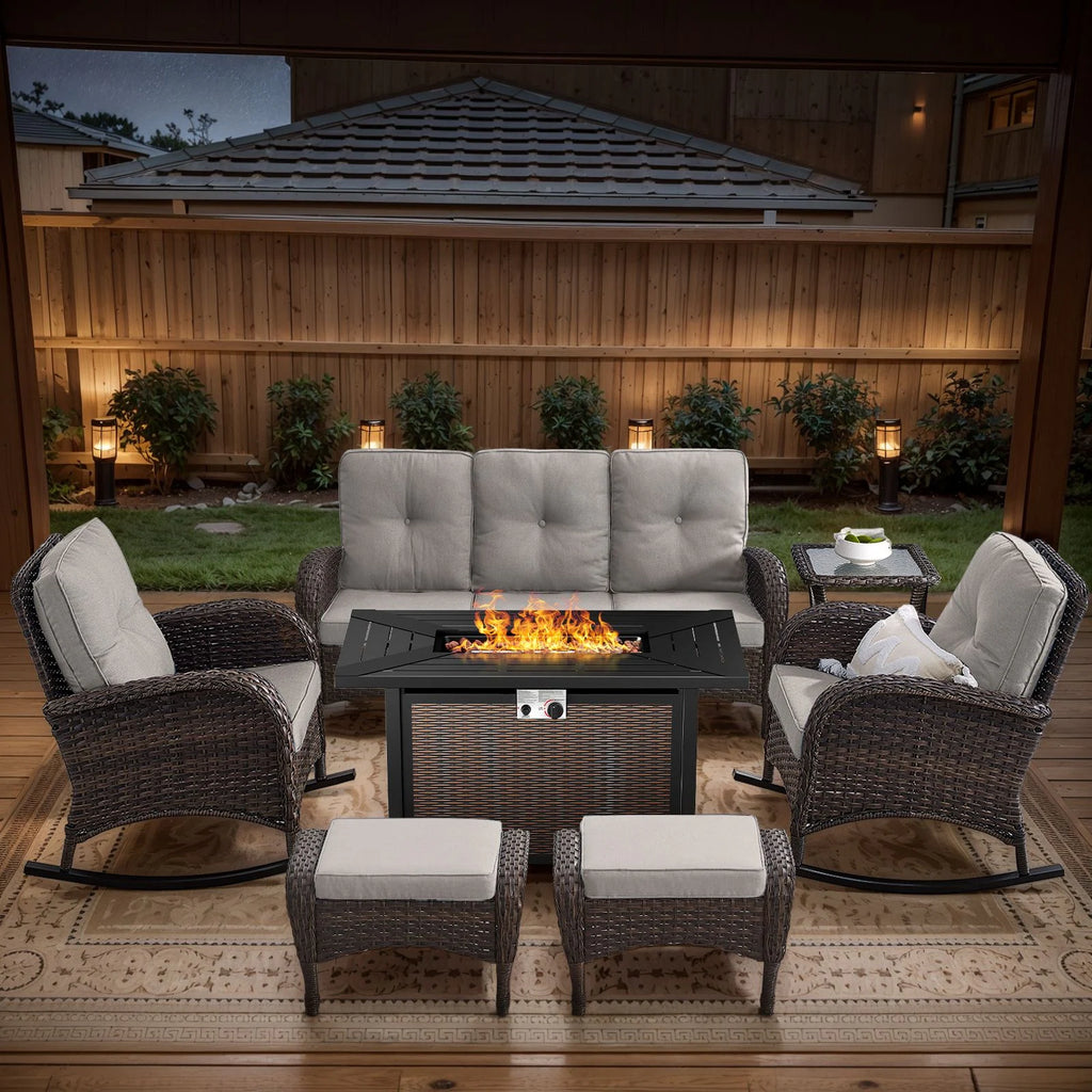 Outdoor Fire Pit Conversation Set, 3-Seat Sofa & Chairs Patio Furniture Set