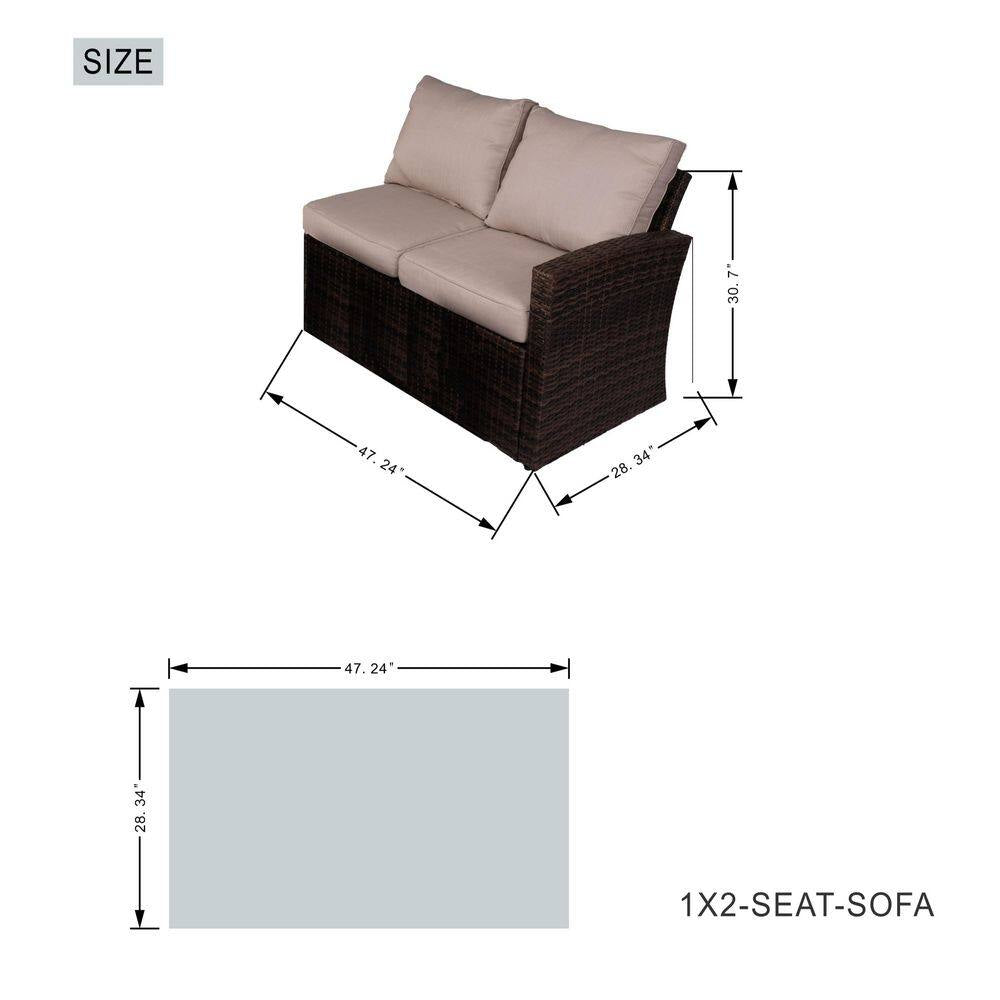 Madison 7-Piece Wicker Patio Fire Pit Conversation Sofa Set with Beige Cushions