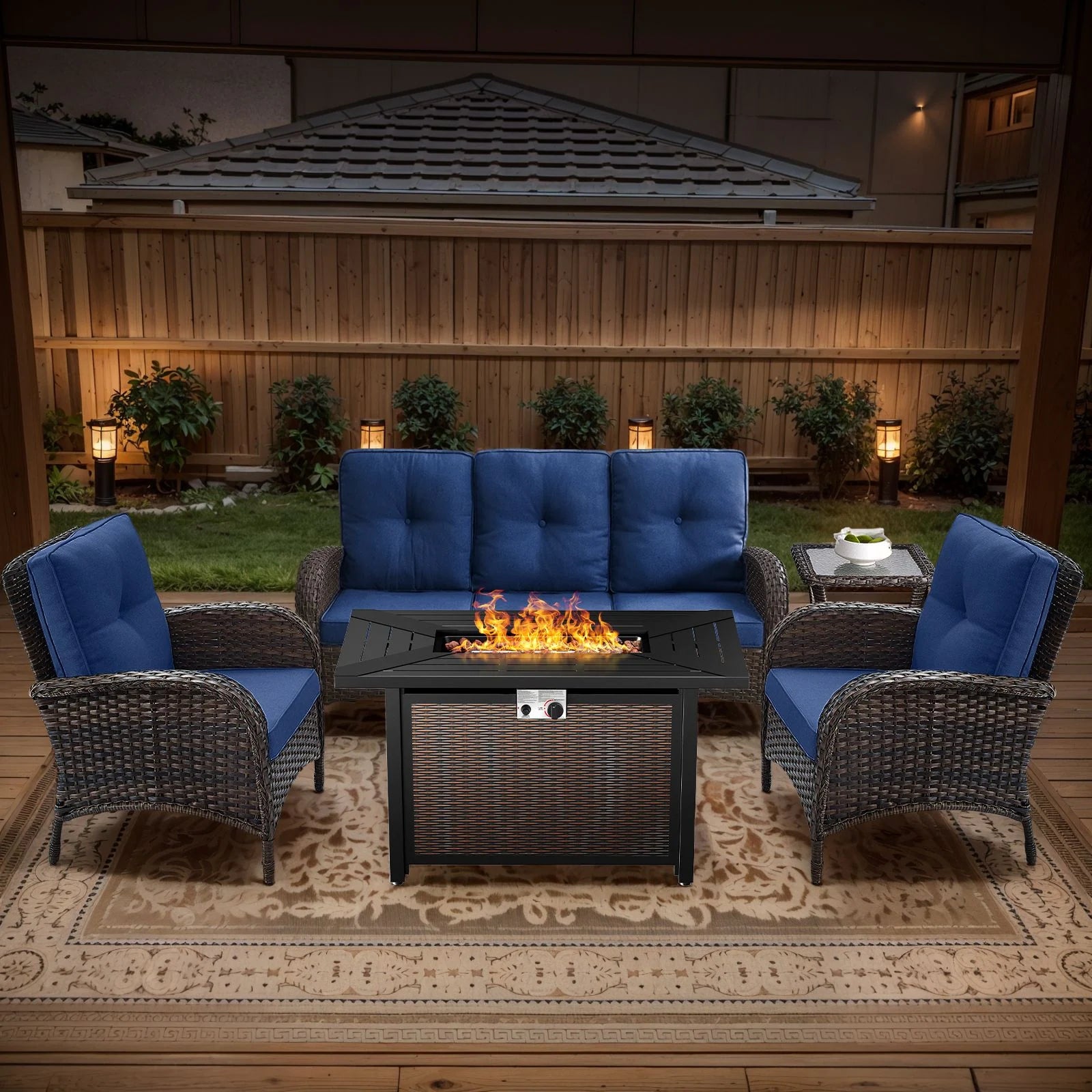 Outdoor Fire Pit Conversation Set, 3-Seat Sofa & Chairs Patio Furniture Set