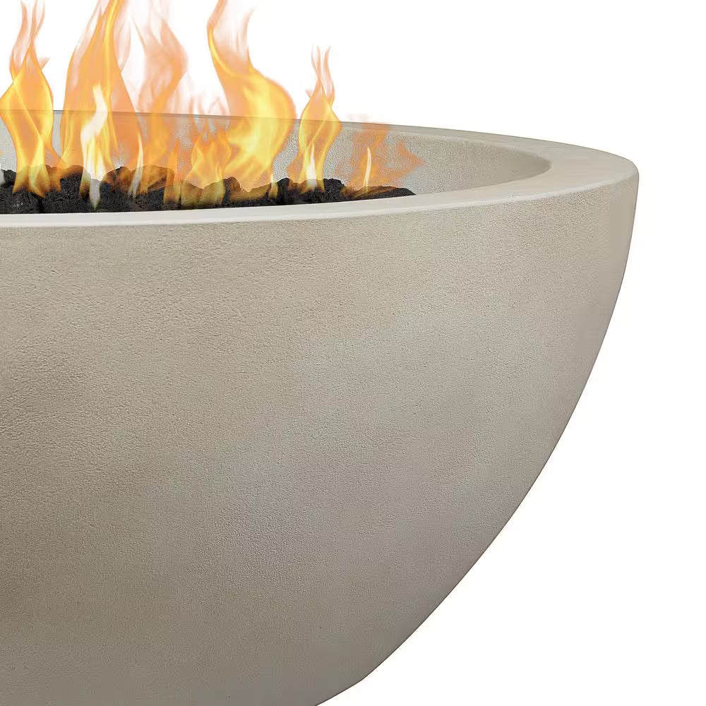 Pompton 38 In. round Concrete Composite Propane Fire Pit in Fog with Vinyl Cover