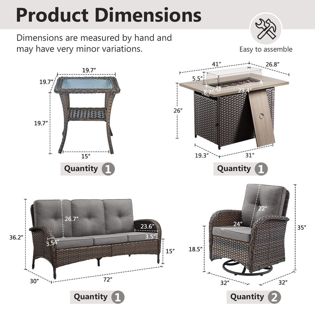 Outdoor Fire Pit Conversation Set, 3-Seat Sofa & Chairs Patio Furniture Set