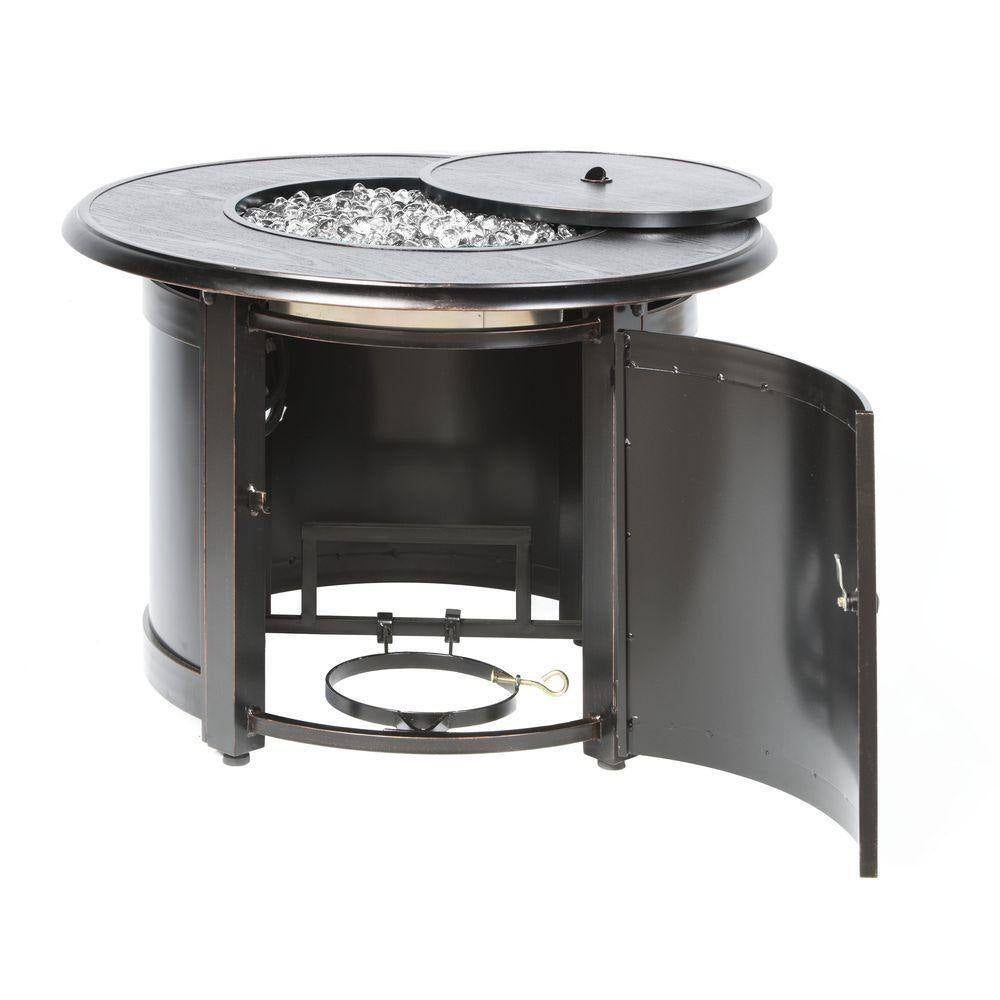 Manchester 36 In. X 25 In. round Aluminum Match Lit Propane Gas Fire Pit Chat Table with Glacier Ice Firebeads