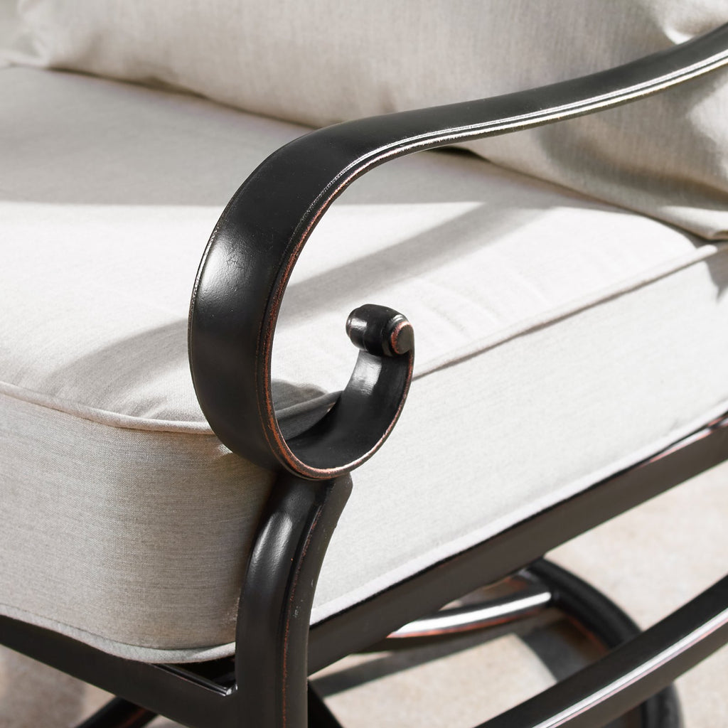 RICA-NOBU-5PC-AC 44 In. Outdoor Aluminum round Fire Table Set with Four Deep Seating Swivel Rocking Chair - 5 Piece