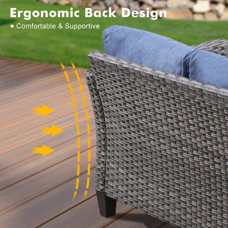 Lovall Rattan Wicker 7 - Person Seating Group with Fire Pit and Cushions