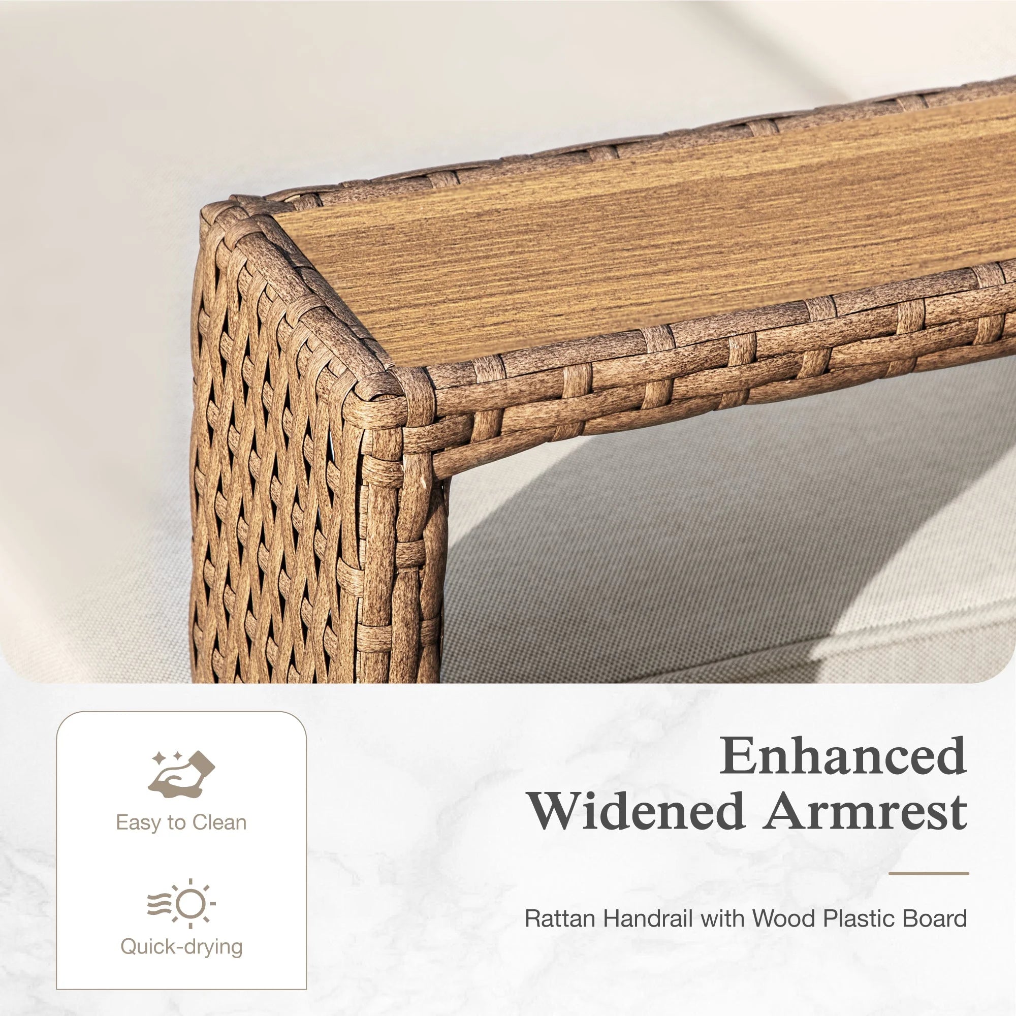 6 Pieces U-Shaped Wicker Patio Furniture Set 6-Seat Outdoor Cushioned Conversation Set, Yellow-Brown & Beige