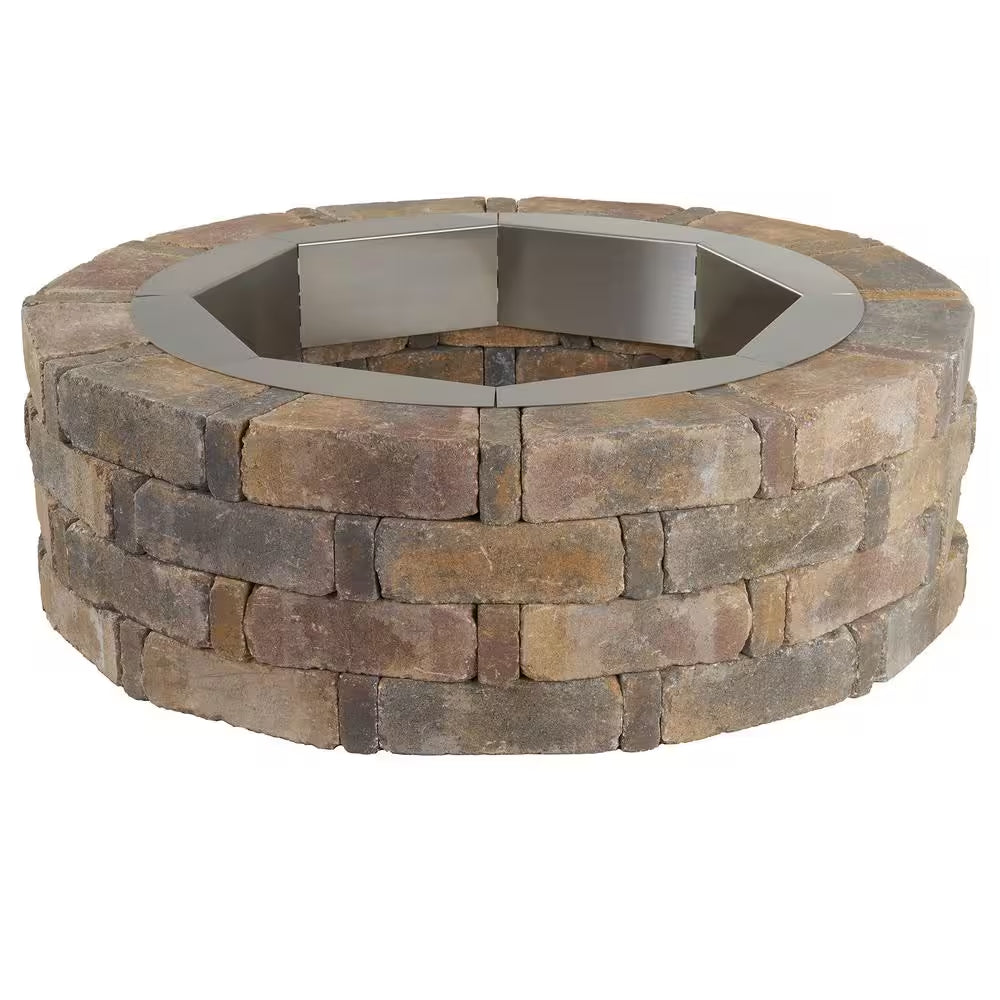 Rumblestone 46 In. X 14 In. round Concrete Fire Pit Kit No. 2 in Sierra Blend with round Steel Insert