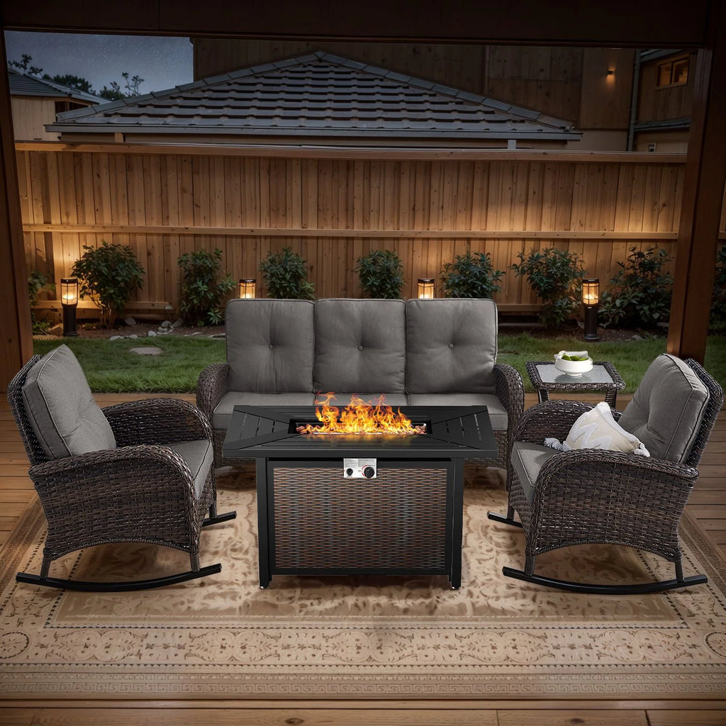 Outdoor Fire Pit Conversation Set, 3-Seat Sofa & Chairs Patio Furniture Set