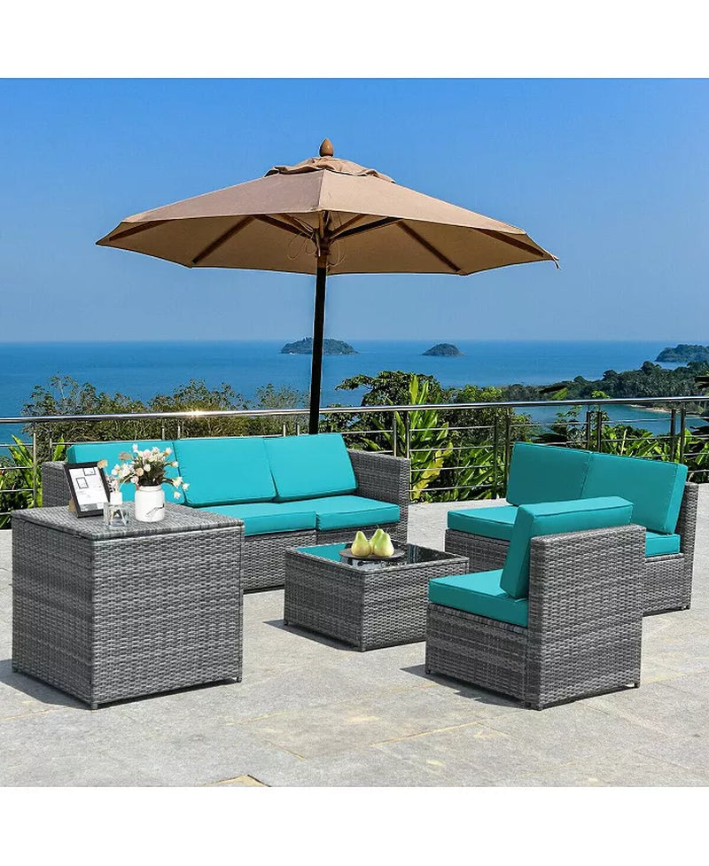 8 Piece Wicker Sofa Rattan Dinning Set Patio Furniture with Storage Table