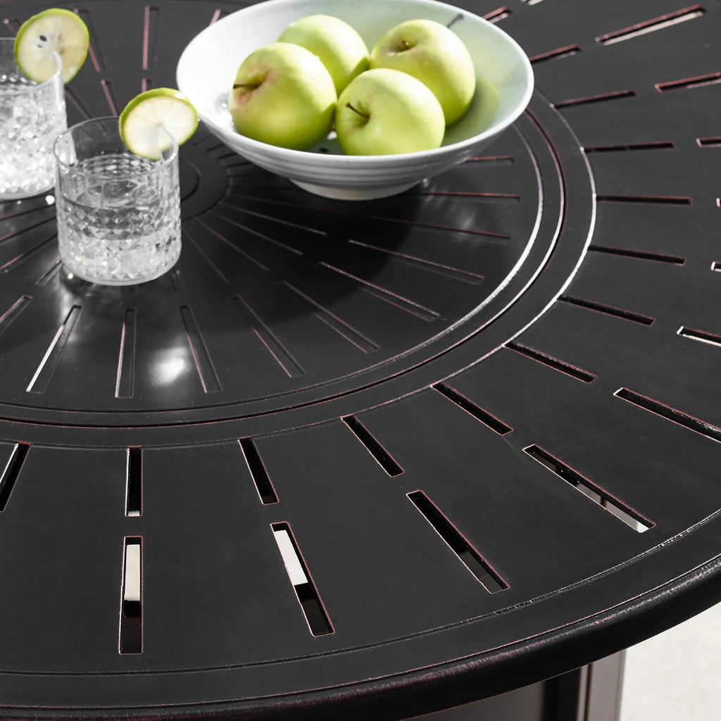 RICA-NOBU-5PC-AC 44 In. Outdoor Aluminum round Fire Table Set with Four Deep Seating Swivel Rocking Chair - 5 Piece