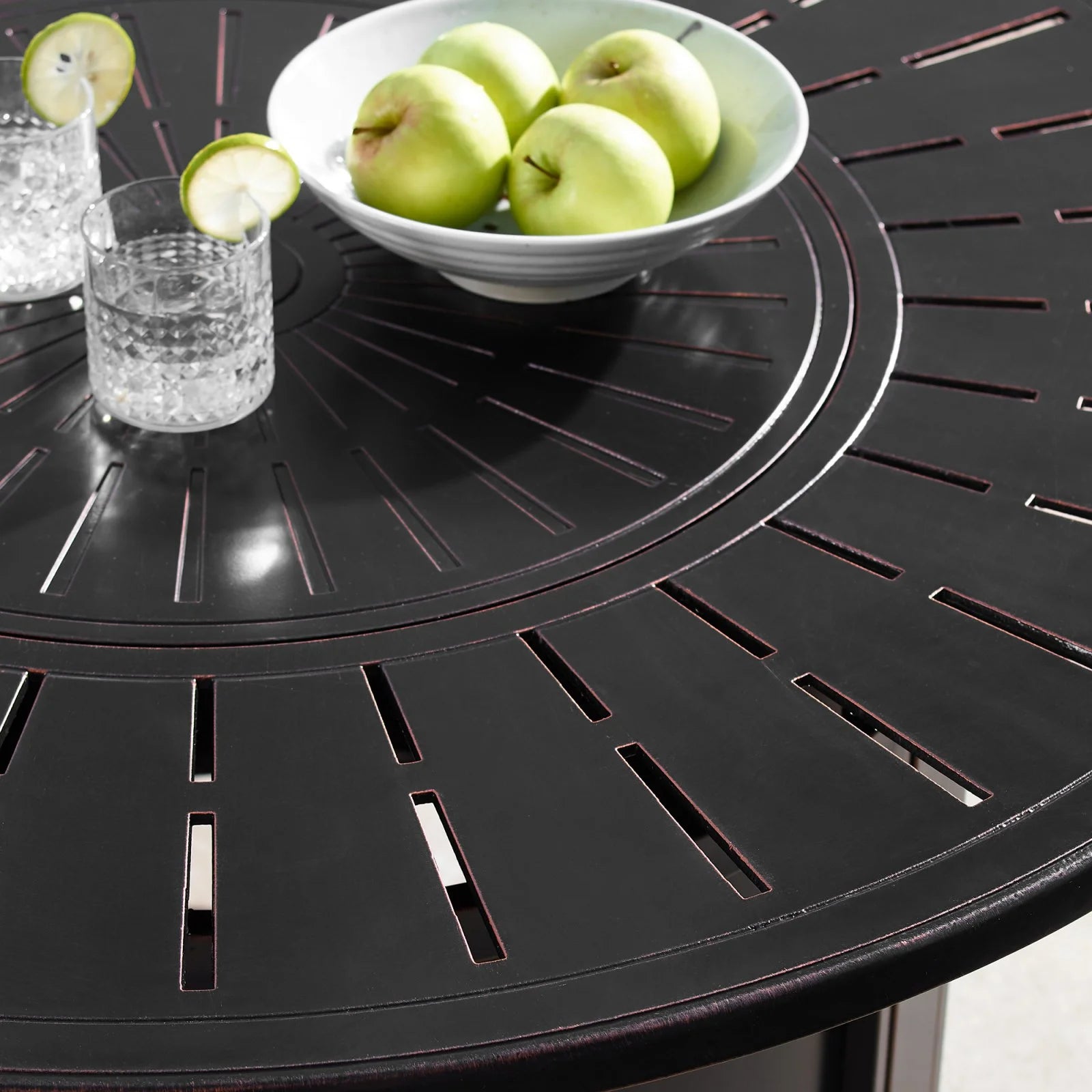 RICA-NOBU-5PC-AC 44 In. Outdoor Aluminum round Fire Table Set with Four Deep Seating Swivel Rocking Chair - 5 Piece