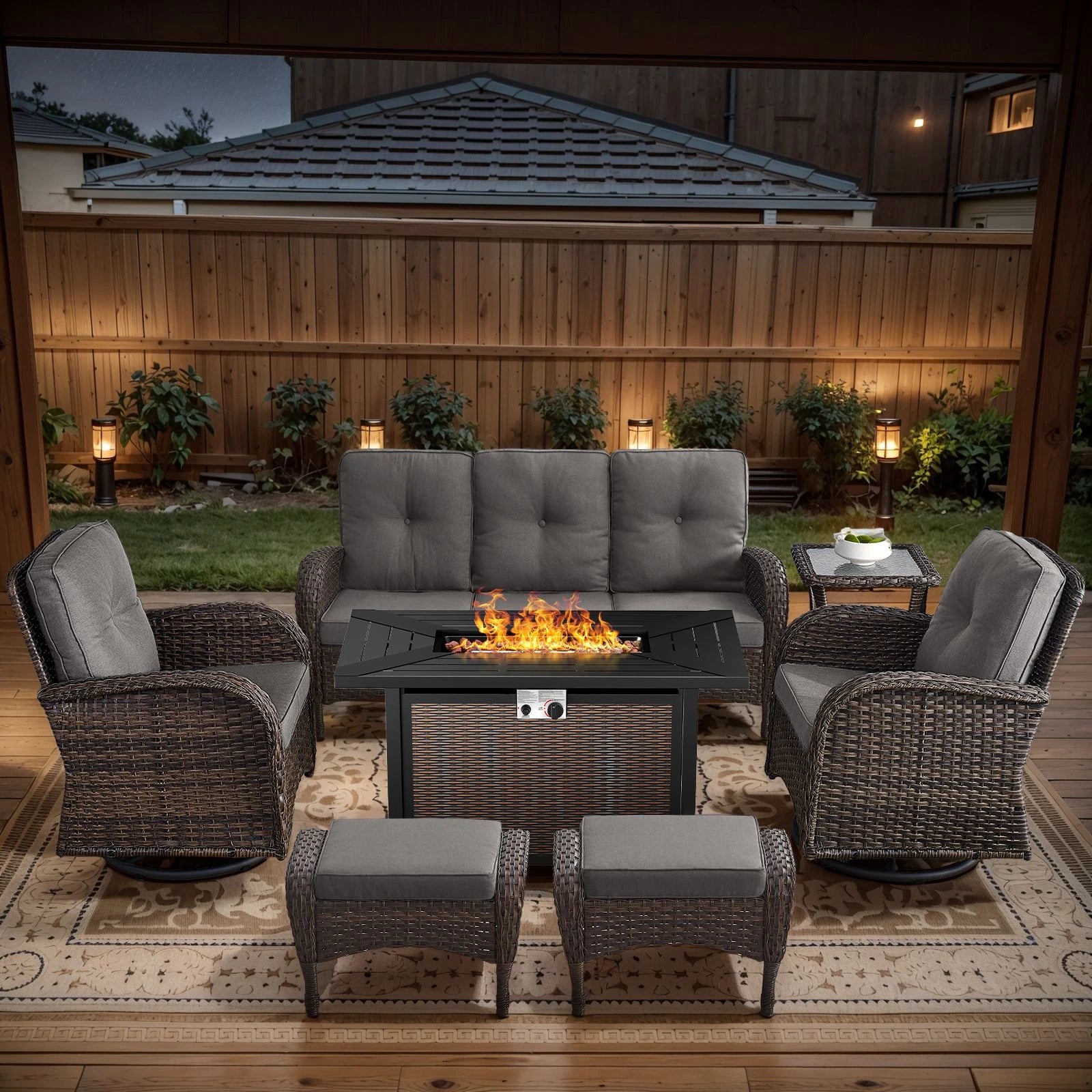 Outdoor Fire Pit Conversation Set, 3-Seat Sofa & Chairs Patio Furniture Set