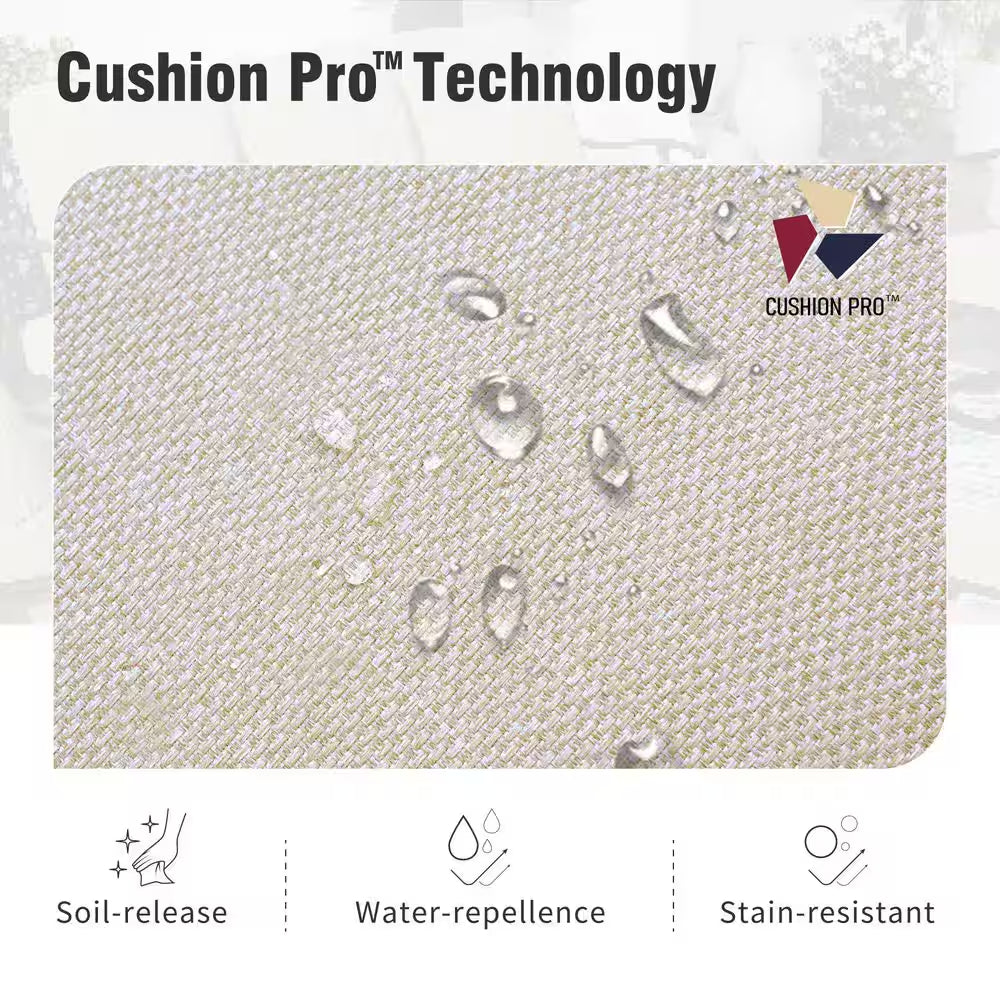 Black Metal Meshed 7 Seat 6-Piece Steel Outdoor Fire Pit Patio Set with Beige Cushions, Black Rectangular Fire Pit Table