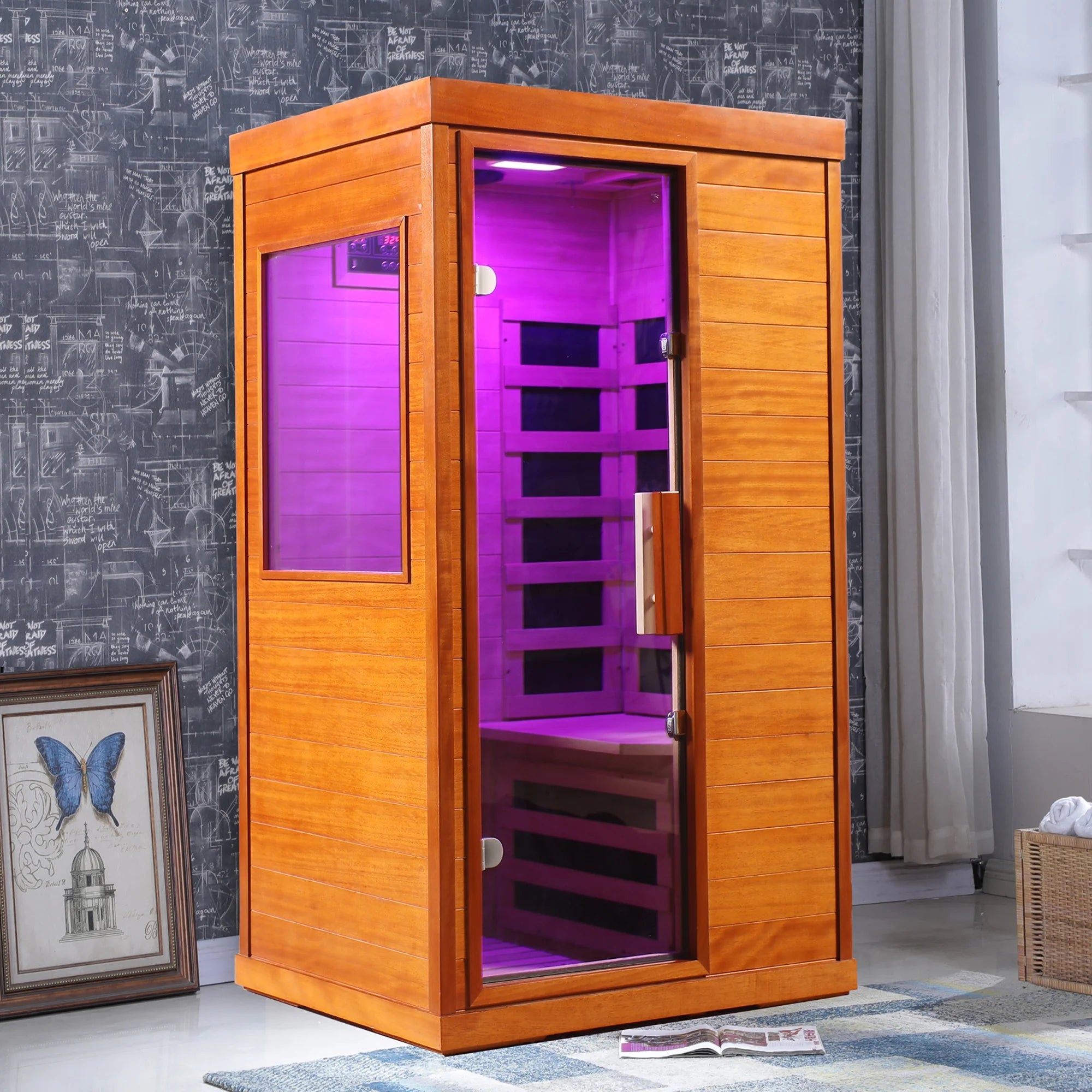 Dry Sauna for Home, 1120W Far Infrared Saunabox with 7-Color Therapy Light, 1-Person Indoor Sauna Room W/ Red Light Therapy, Bluetooth Audio, LED Reading Light, 77-140℉, Multi-Function Settin